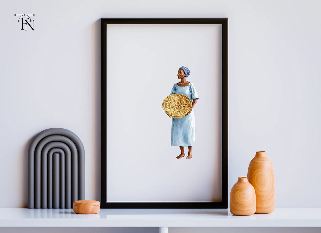 African Woman with Basket Clipart Bundle