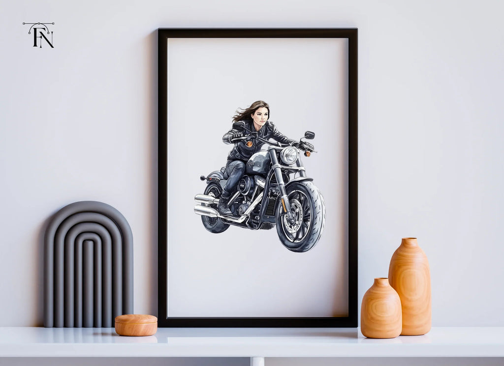 Woman Riding Motorcycle Clipart Bundle