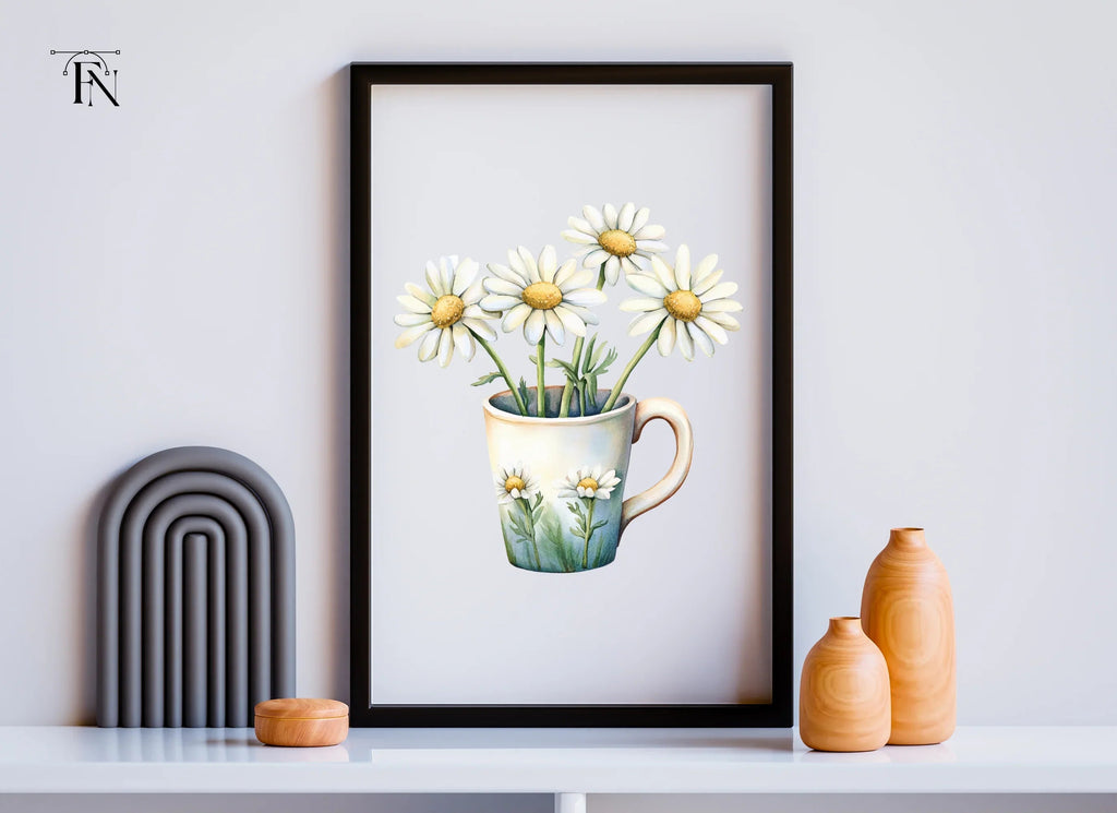 Daisy Flowers in Mugs Clipart Bundle