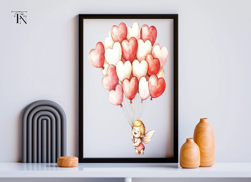 Cute Cupid with Heart Balloons Clipart Bundle