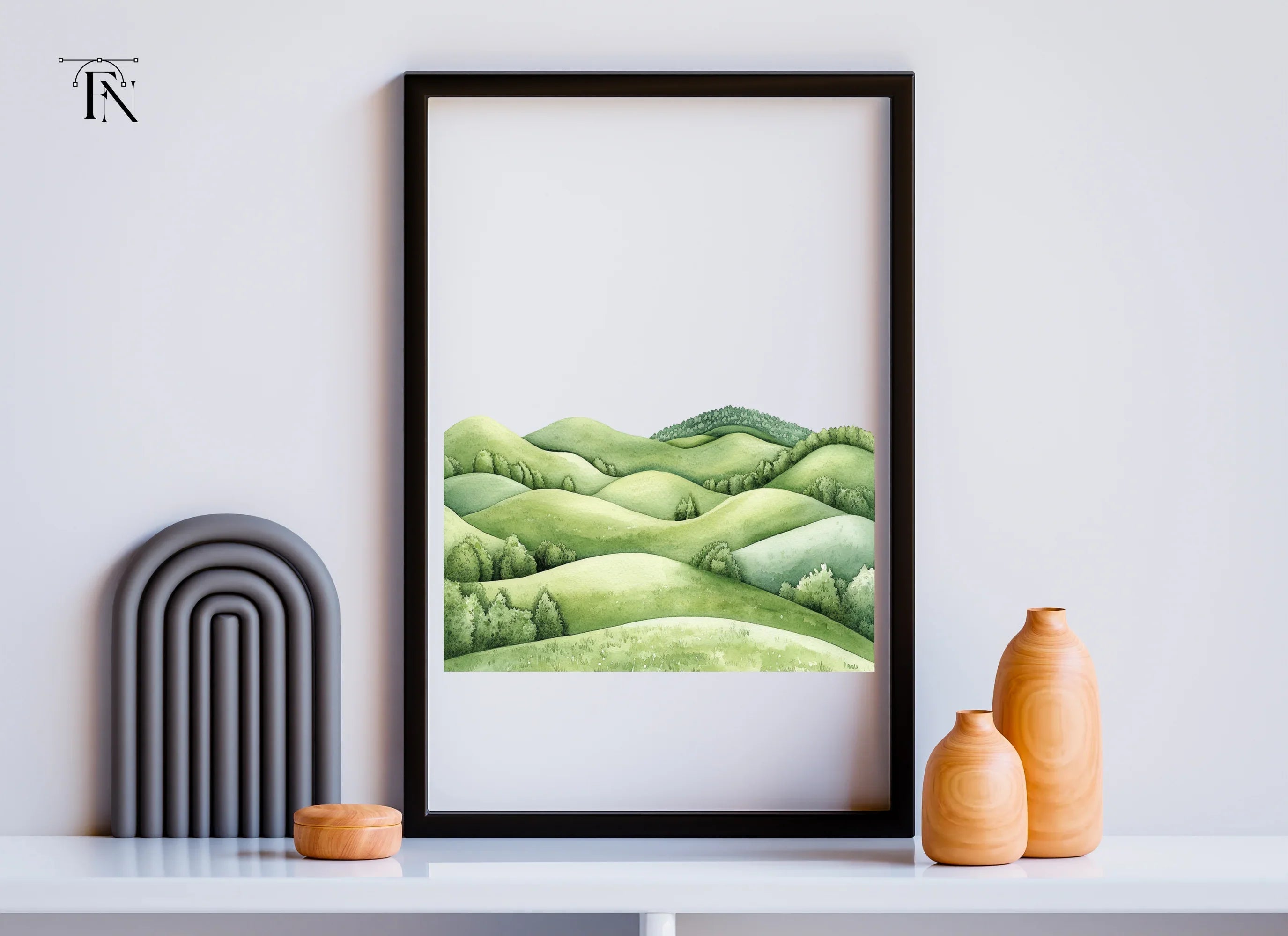Green Rolling Hills Landscape Clipart Bundle