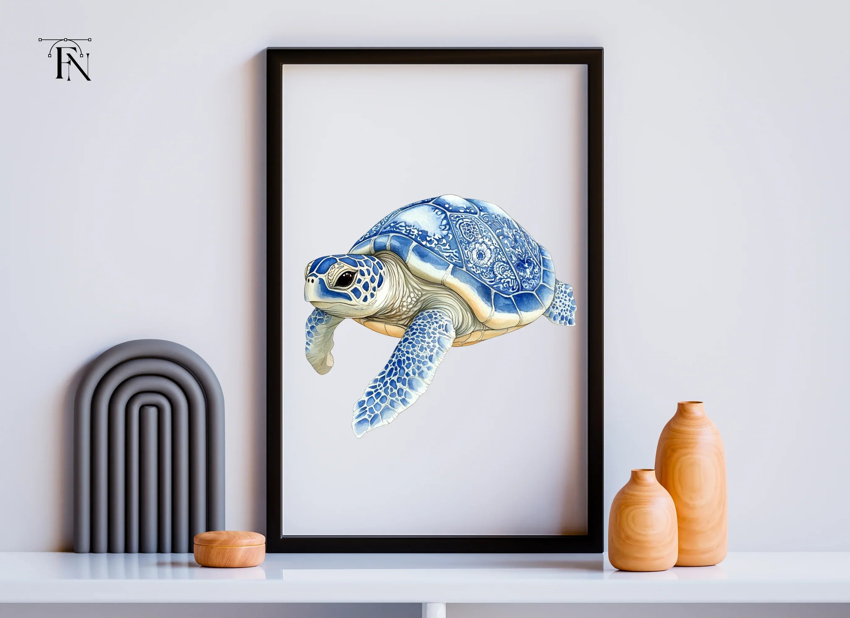 Blue White Chinoiserie Sea Turtles Clipart Bundle