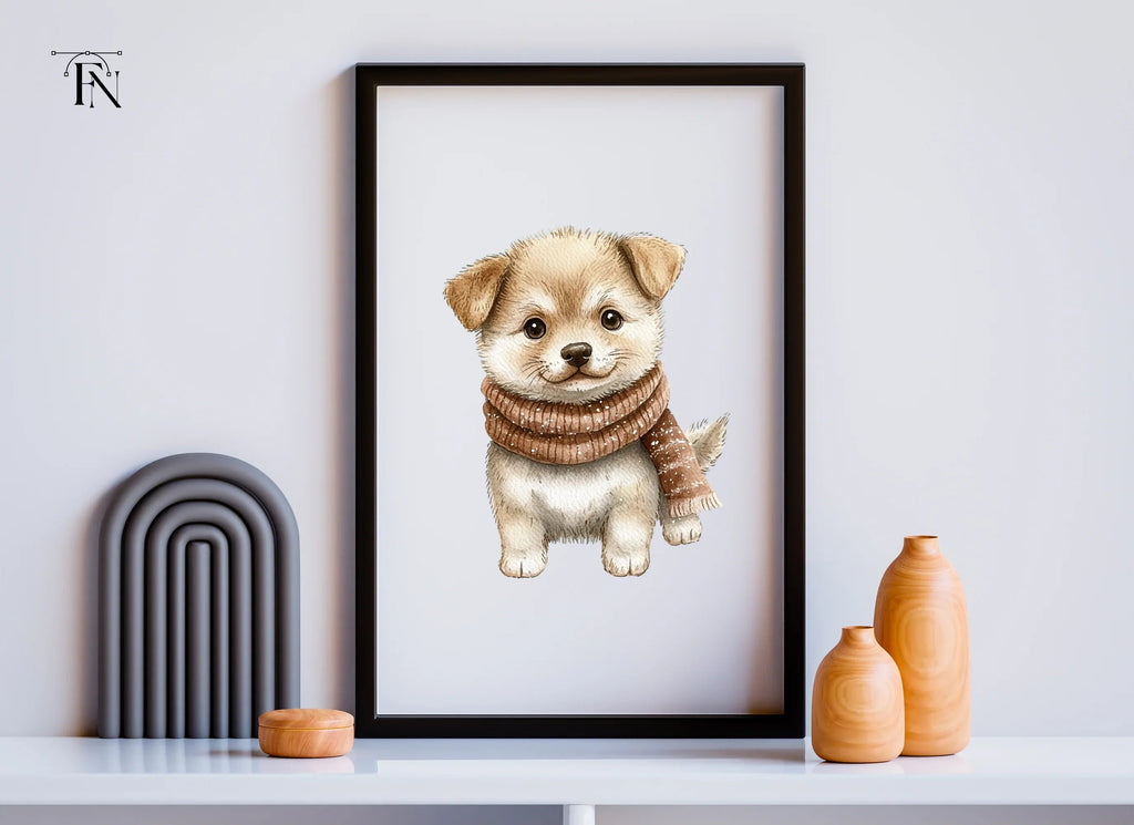 Cute Puppy in Scarf Winter Clipart Bundle