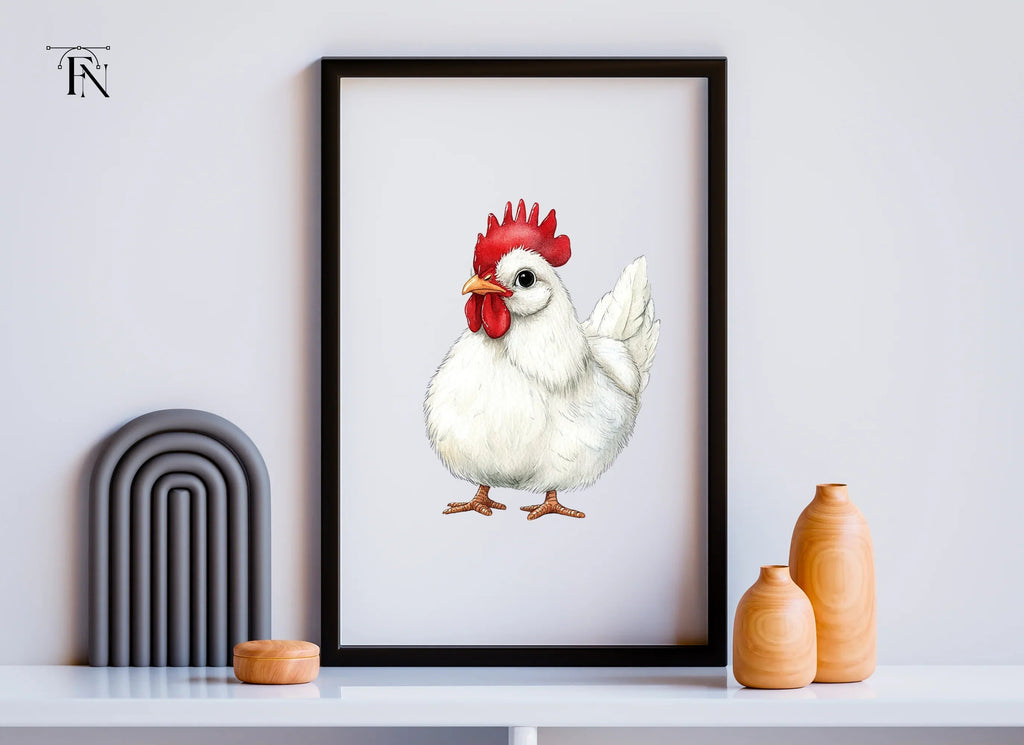 Cute White Rooster Clipart Bundle