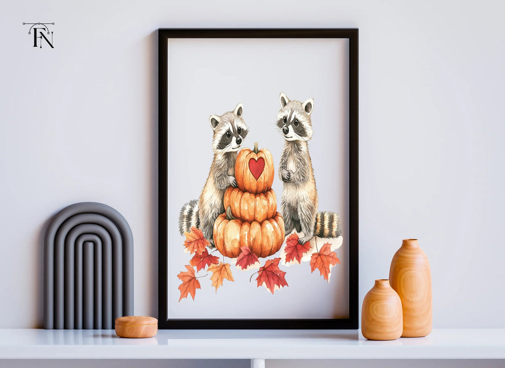 Autumn Raccoons with Pumpkin Clipart Bundle