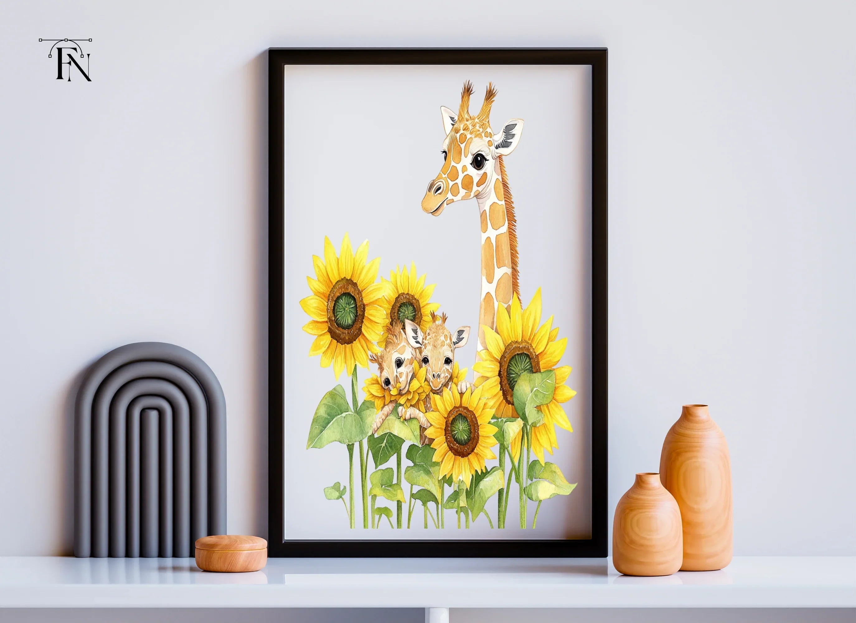 Giraffe Family with Sunflowers Clipart Bundle
