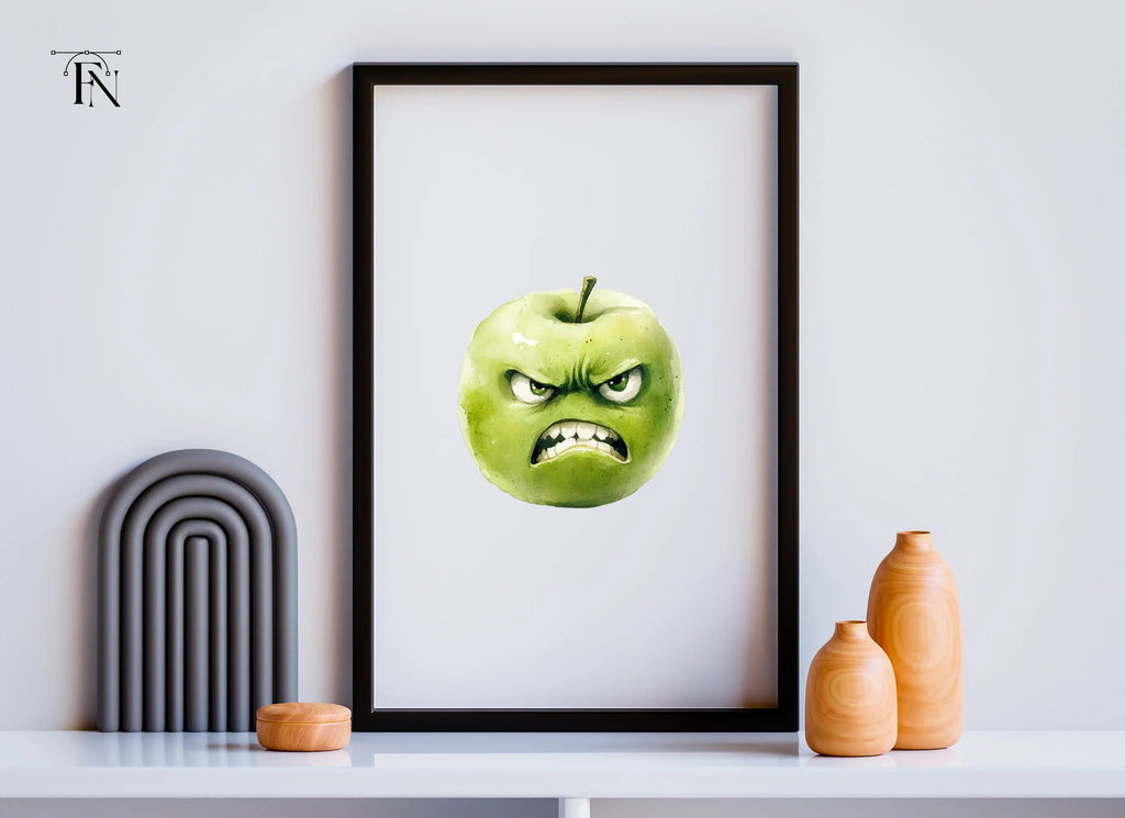 Angry Green Apple Cartoon Clipart Bundle