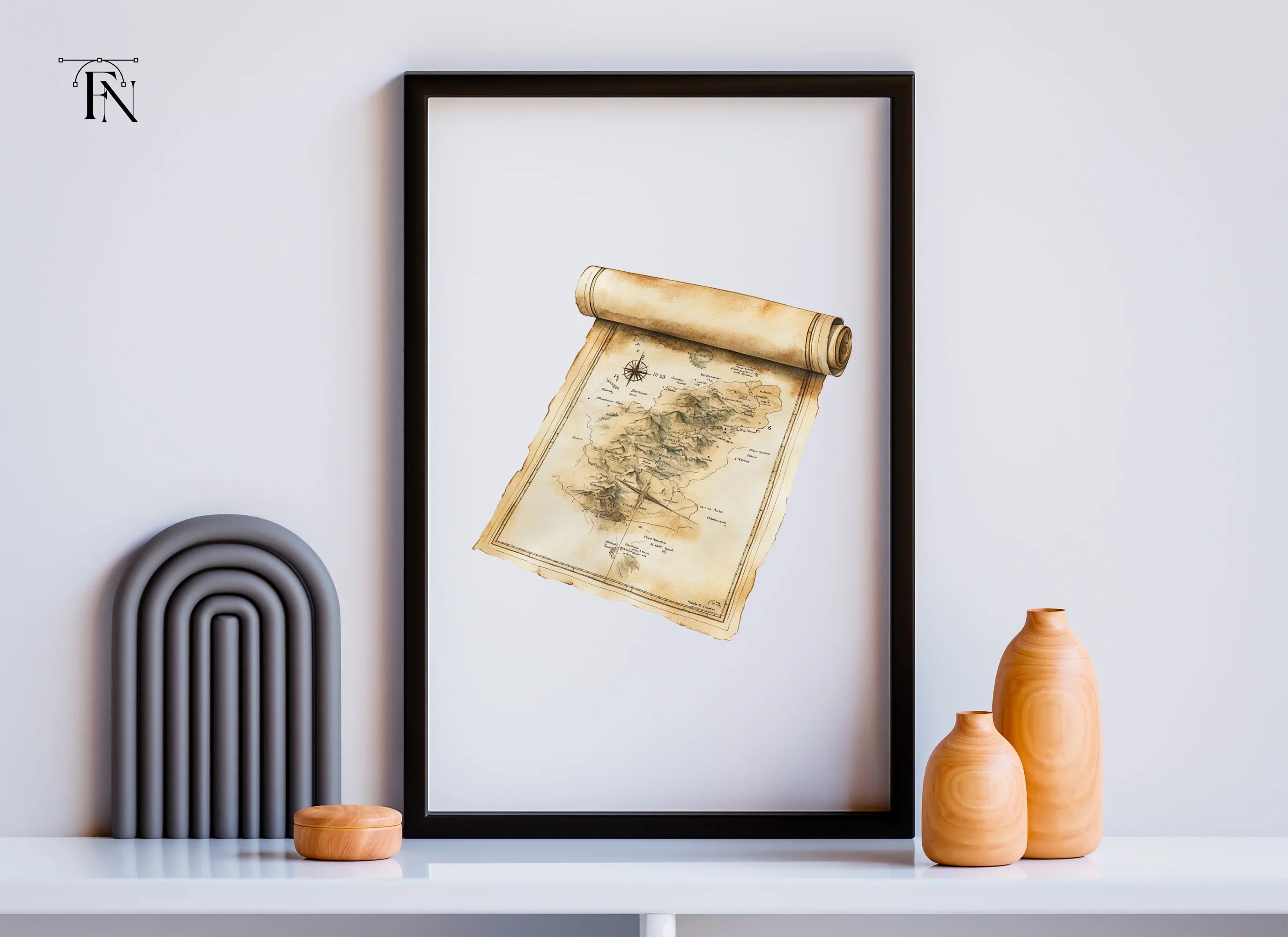 Ancient Island Map Scroll Clipart Bundle