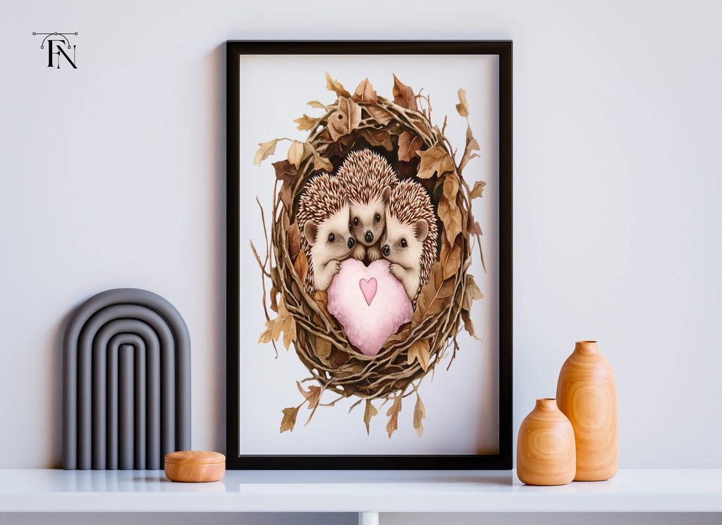 Cute Hedgehogs in Nests with Hearts Clipart Bundle