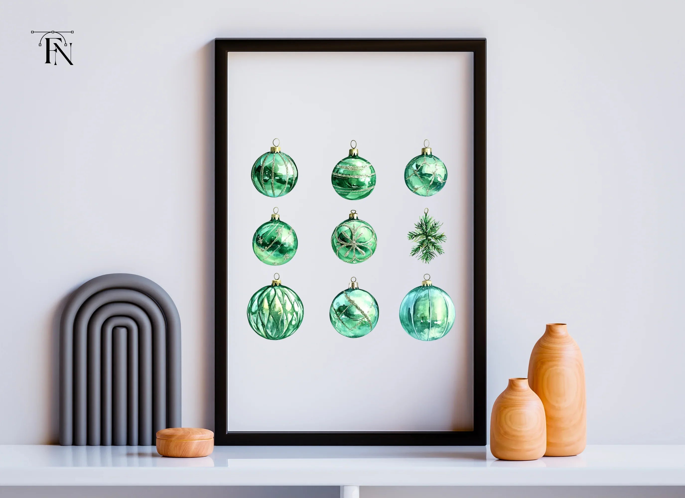 Emerald Christmas Baubles Clipart Bundle