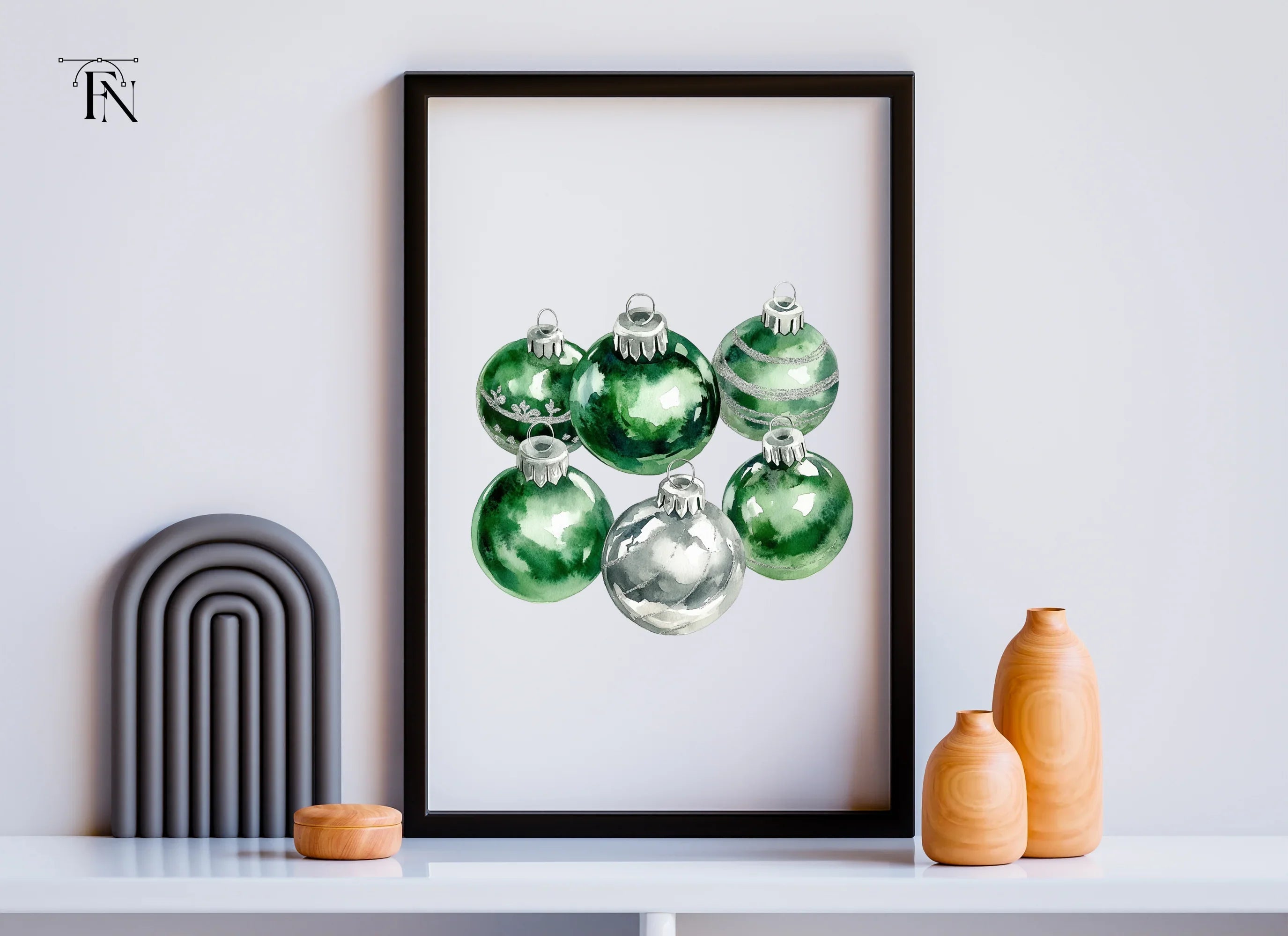 Green and Silver Christmas Baubles Clipart Bundle