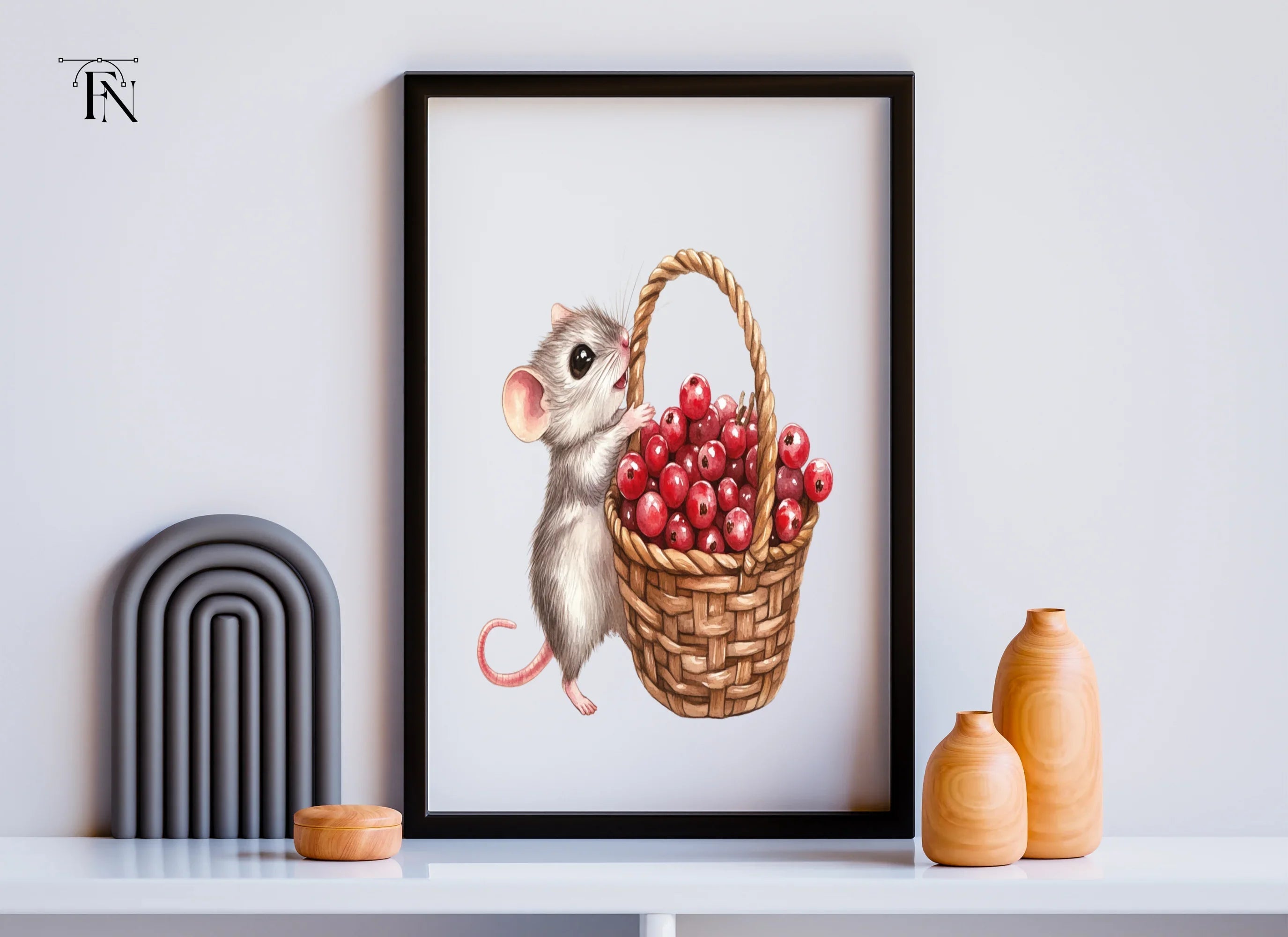 Cute Mice with Berry Baskets Clipart Bundle