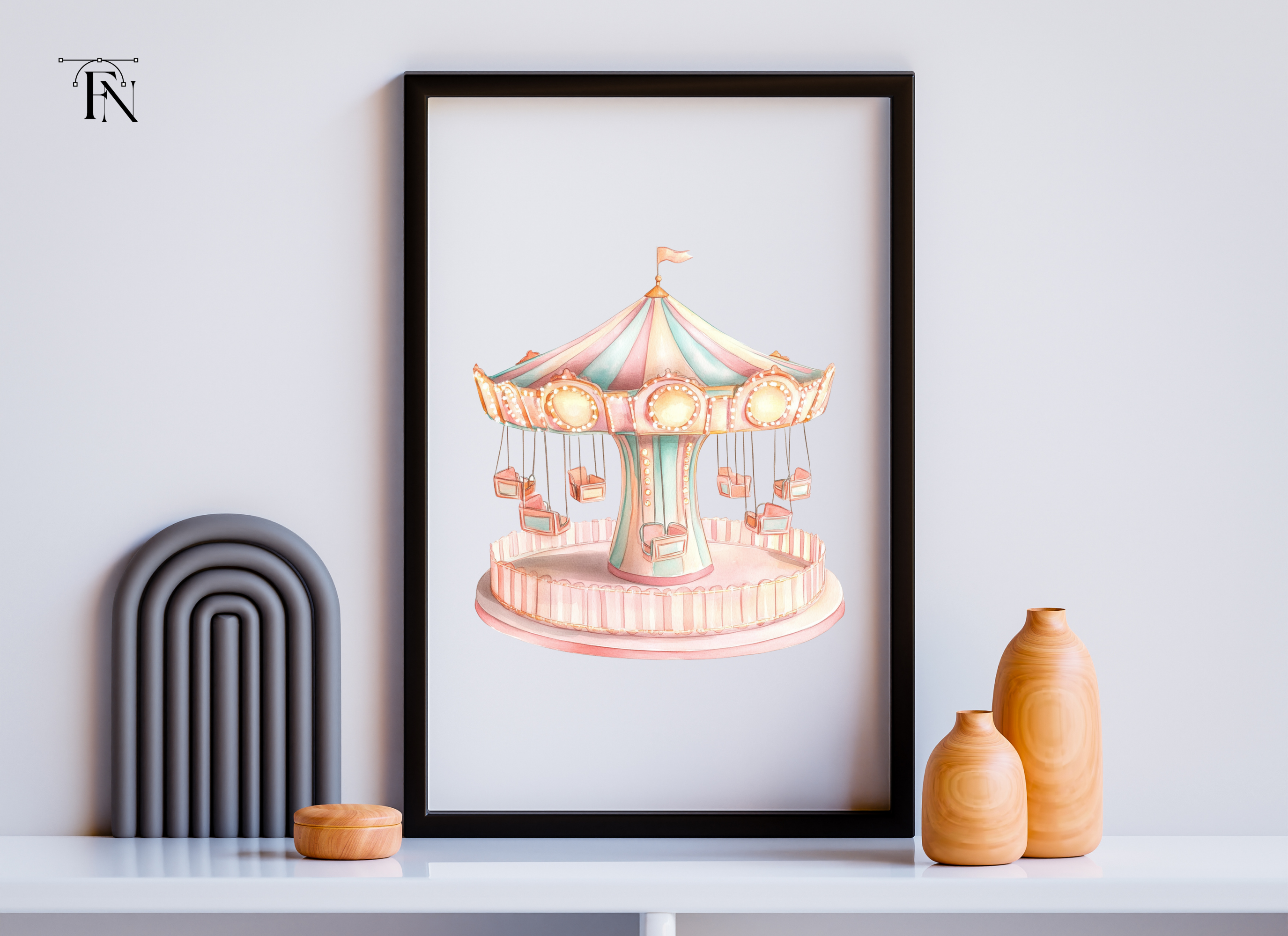 Pastel Carousel Ride Clipart Bundle