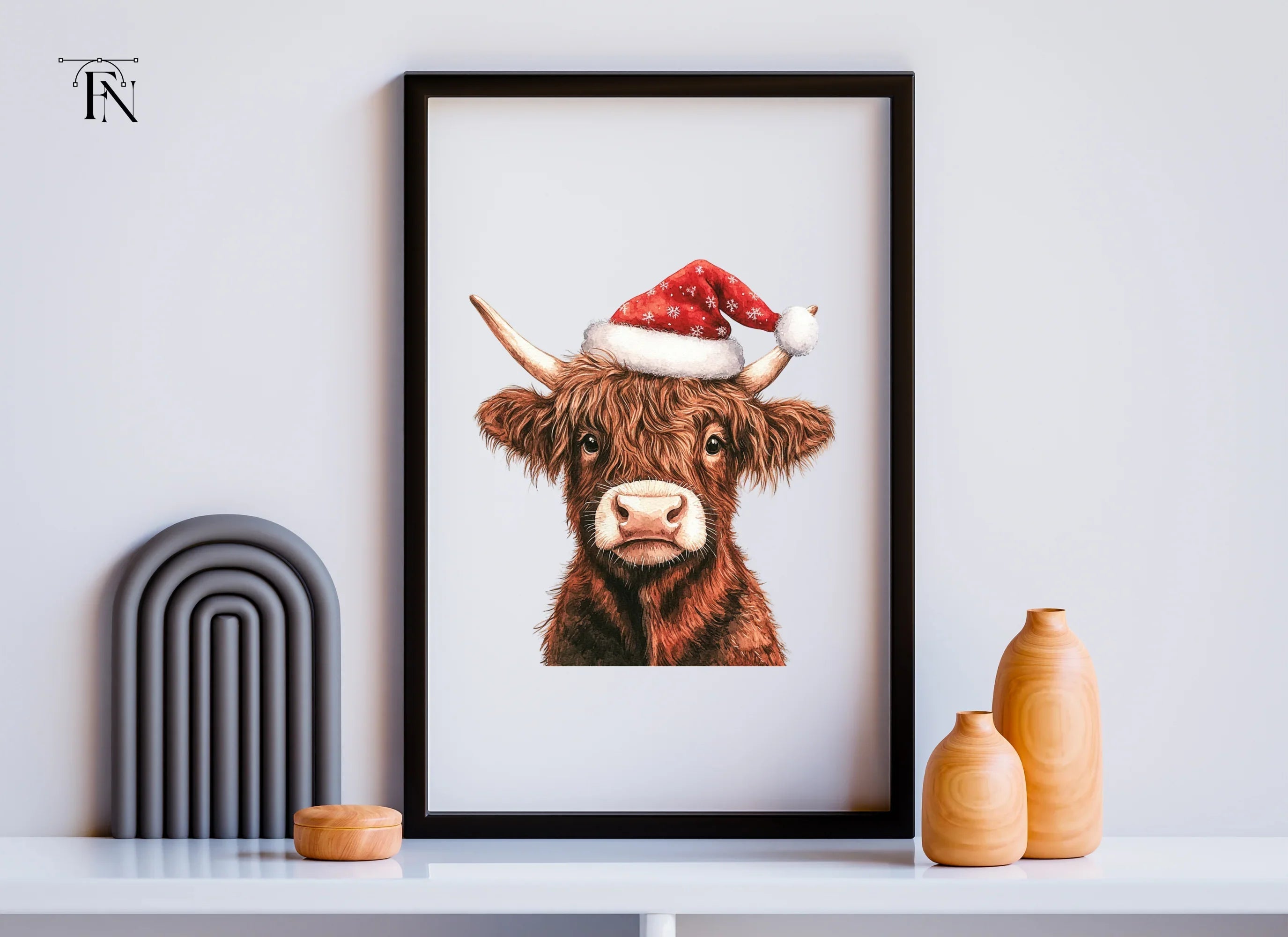 Cute Highland Cow Santa Hat Clipart Bundle