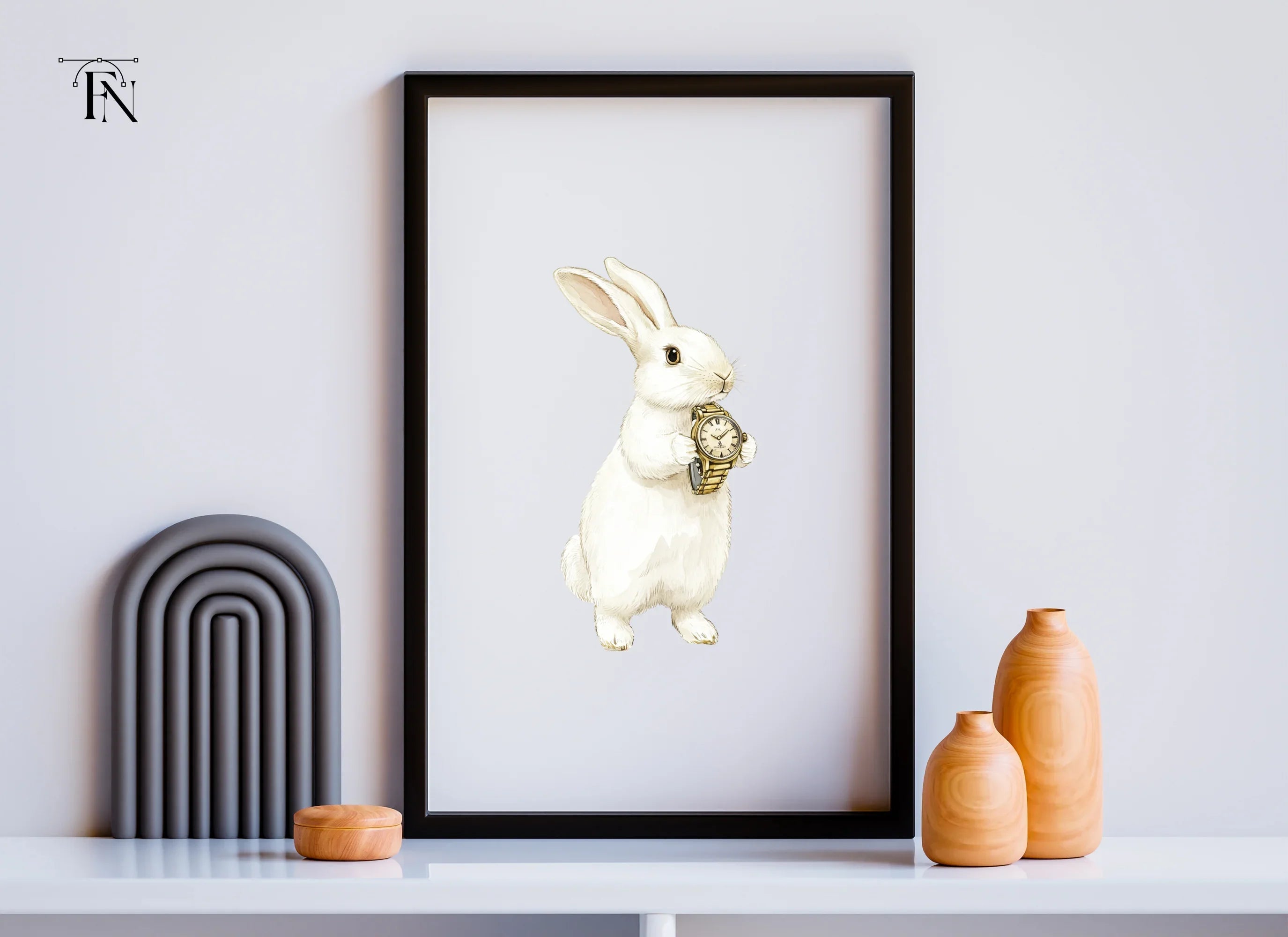White Rabbit Holding Wristwatch Clipart Bundle