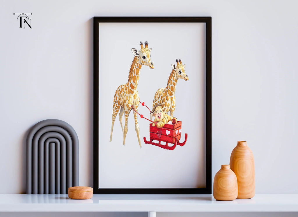 Cute Giraffes with Sleigh Clipart Bundle