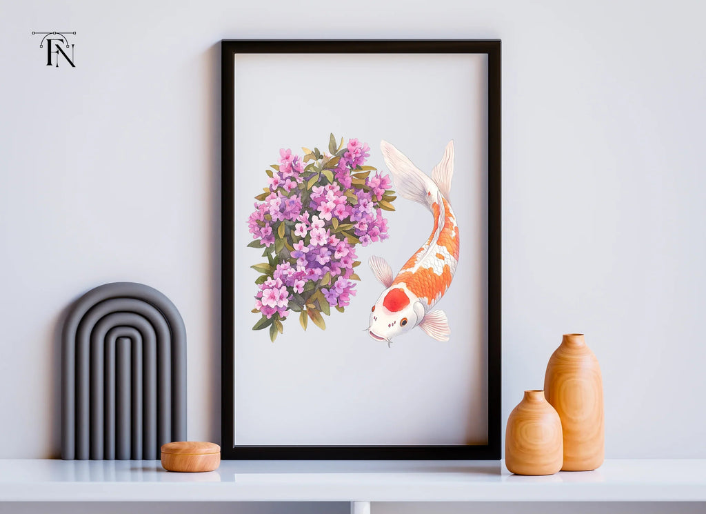 Koi Fish and Pink Flowers Clipart Bundle