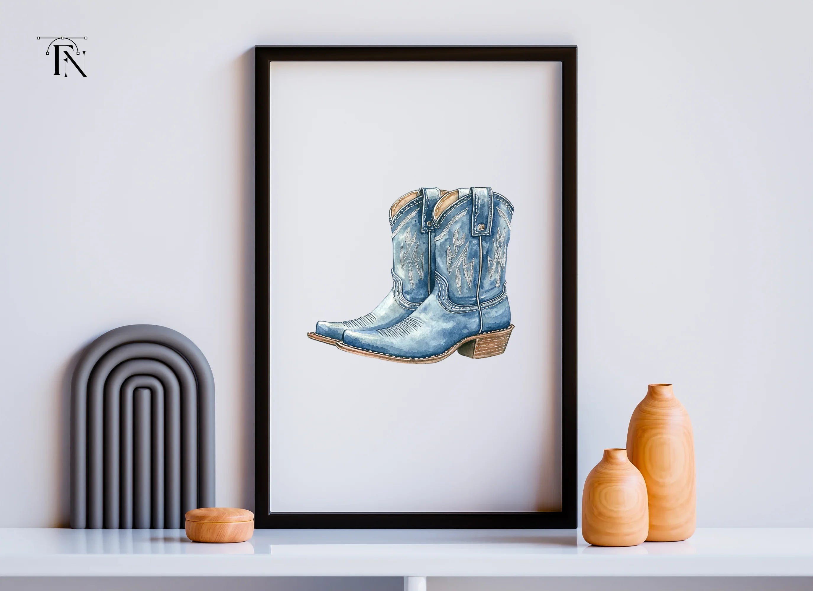 Blue Cowboy Boots Clipart Bundle