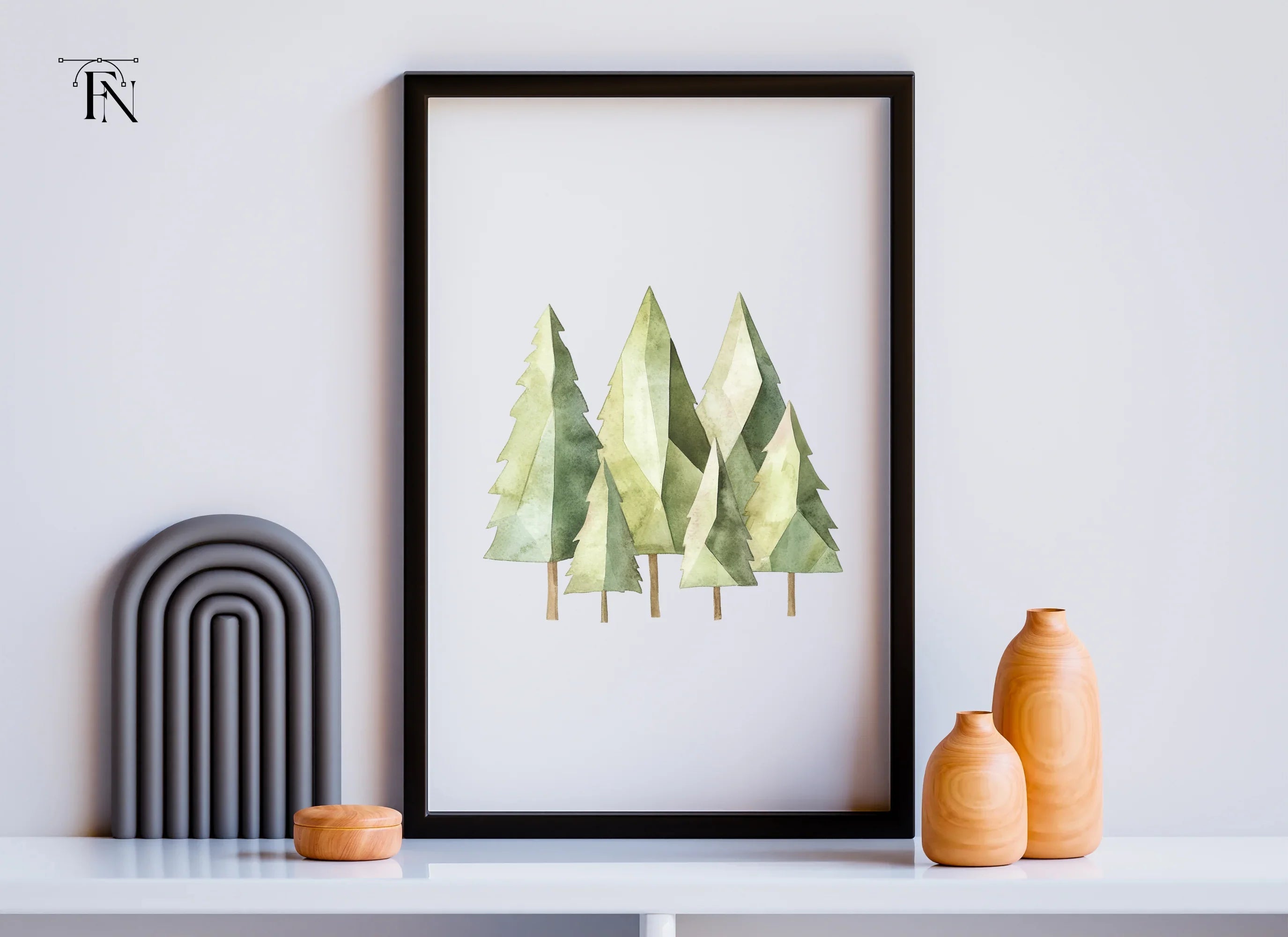 Abstract Green Pine Trees Clipart Bundle