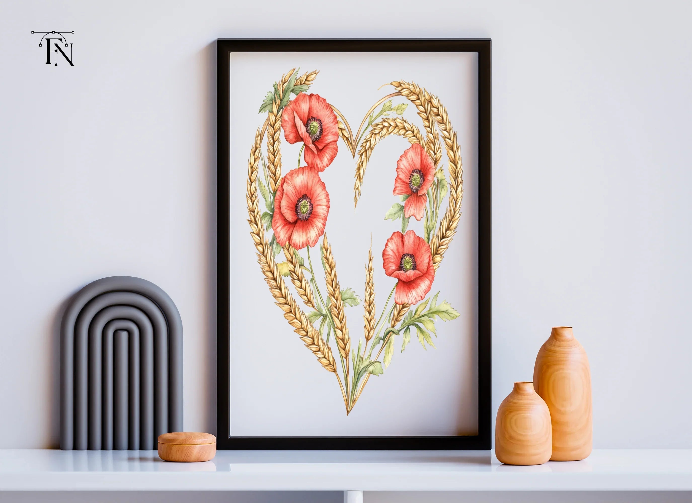 Poppy and Wheat Heart Clipart Bundle