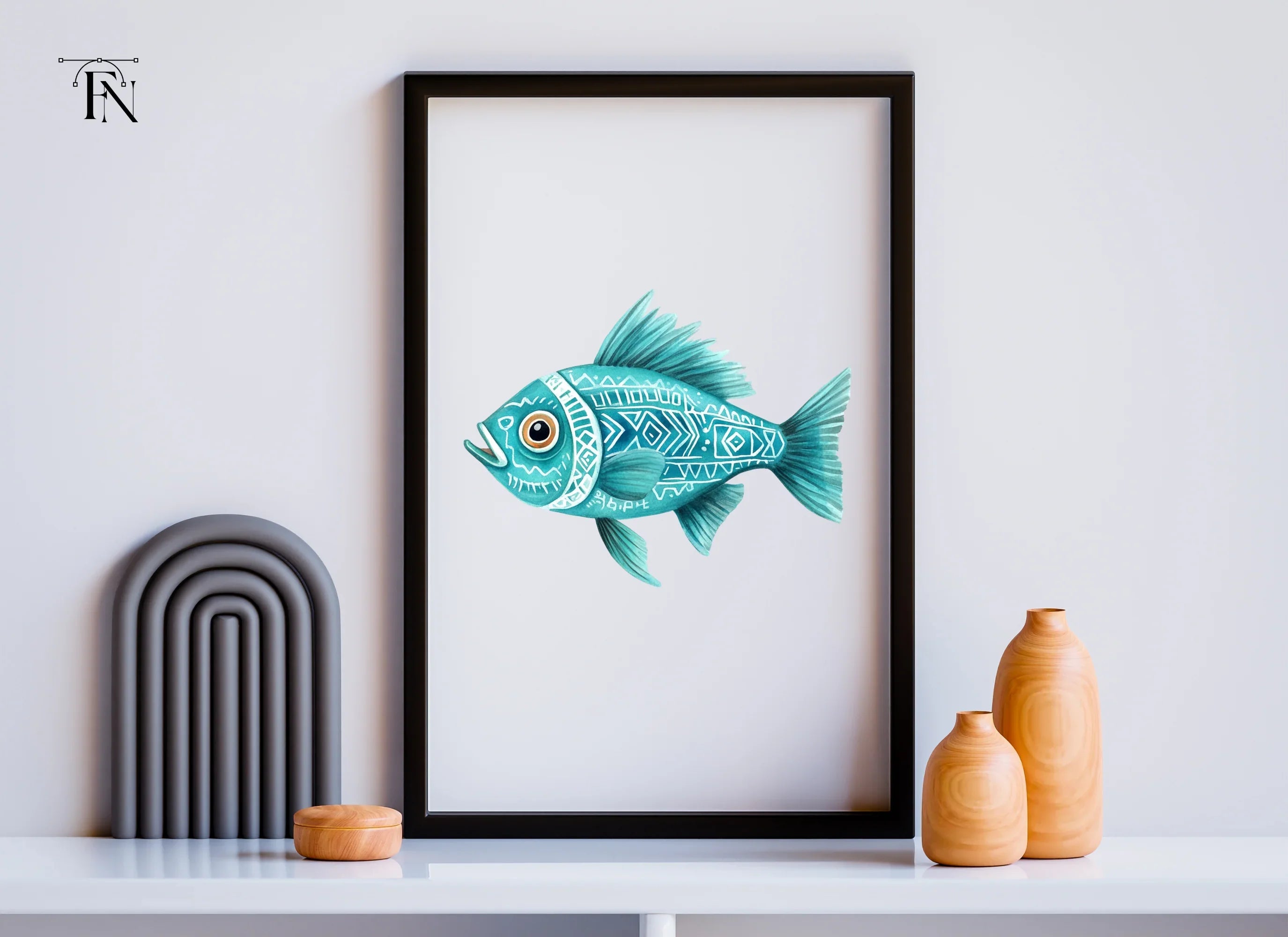 Blue Tribal Pattern Fish Clipart Bundle