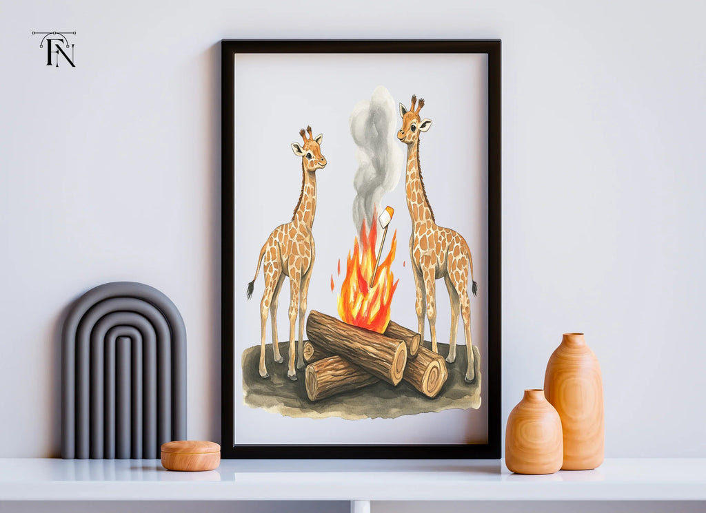 Giraffes Camping Bonfire Clipart Bundle