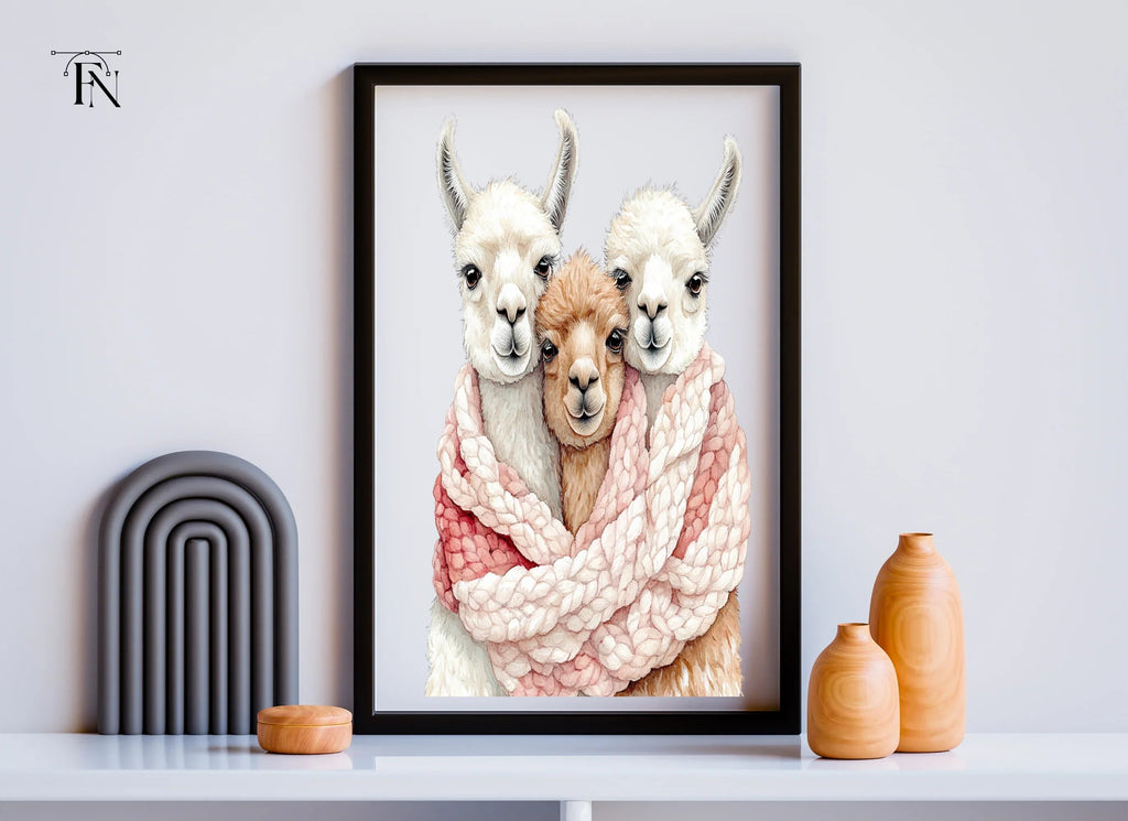 Cute Llama Family Wrapped in Scarf Clipart Bundle