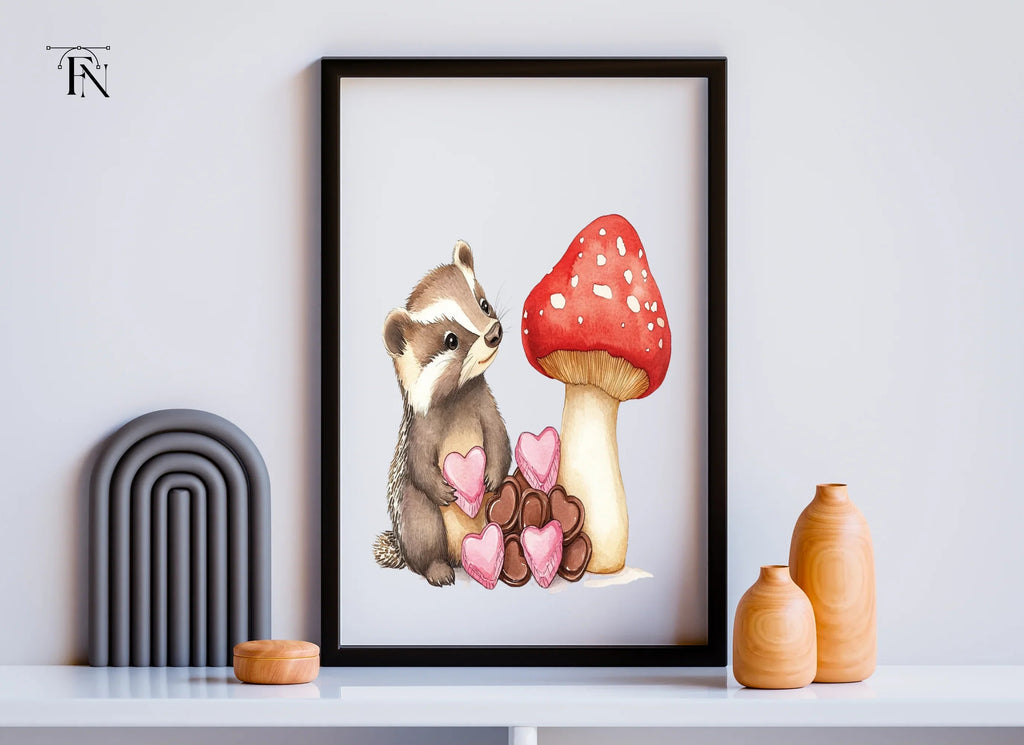 Cute Badger Mushroom Valentine Clipart Bundle