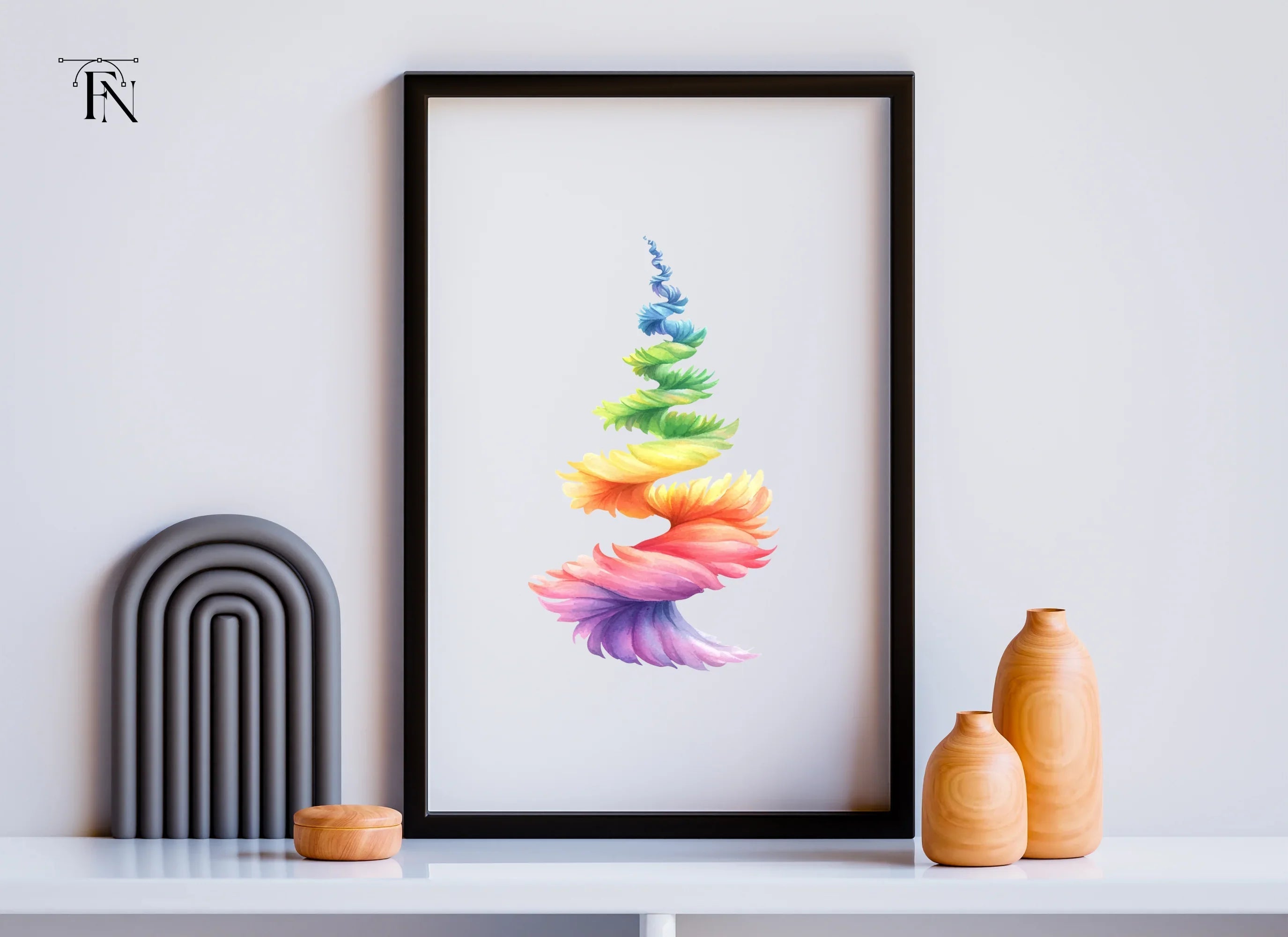 Spiral Rainbow Feather Tower Clipart Bundle