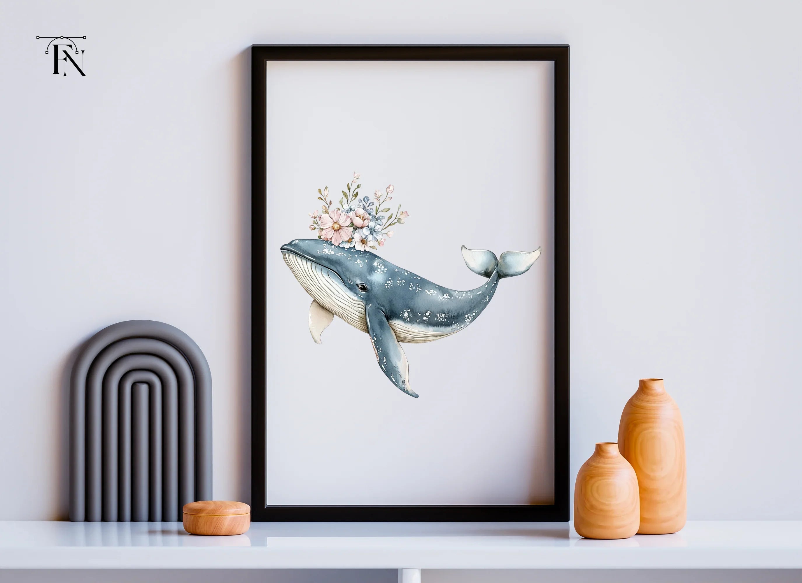 Floral Whales Clipart Bundle