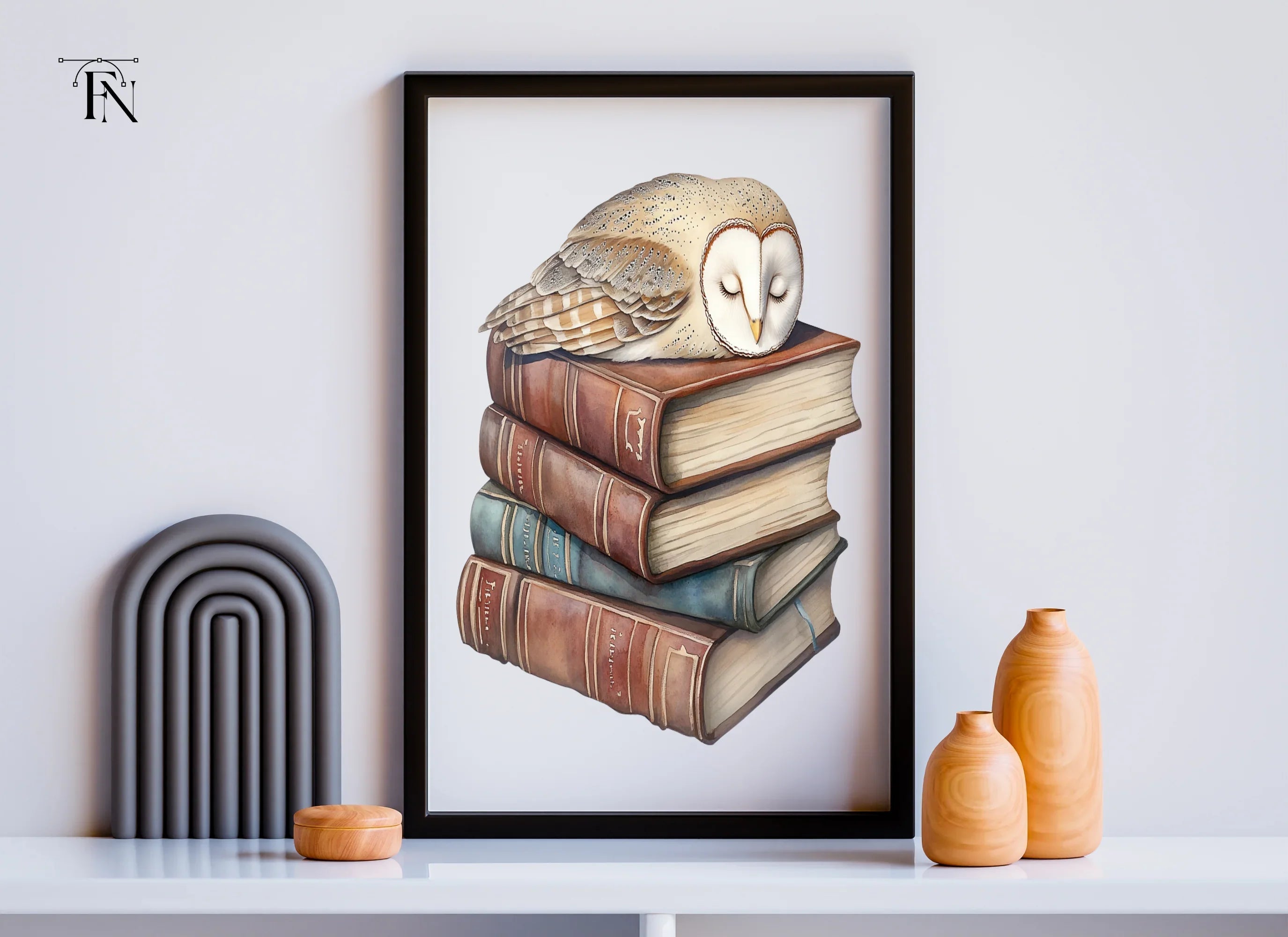 Sleeping Owls on Vintage Books Clipart Bundle