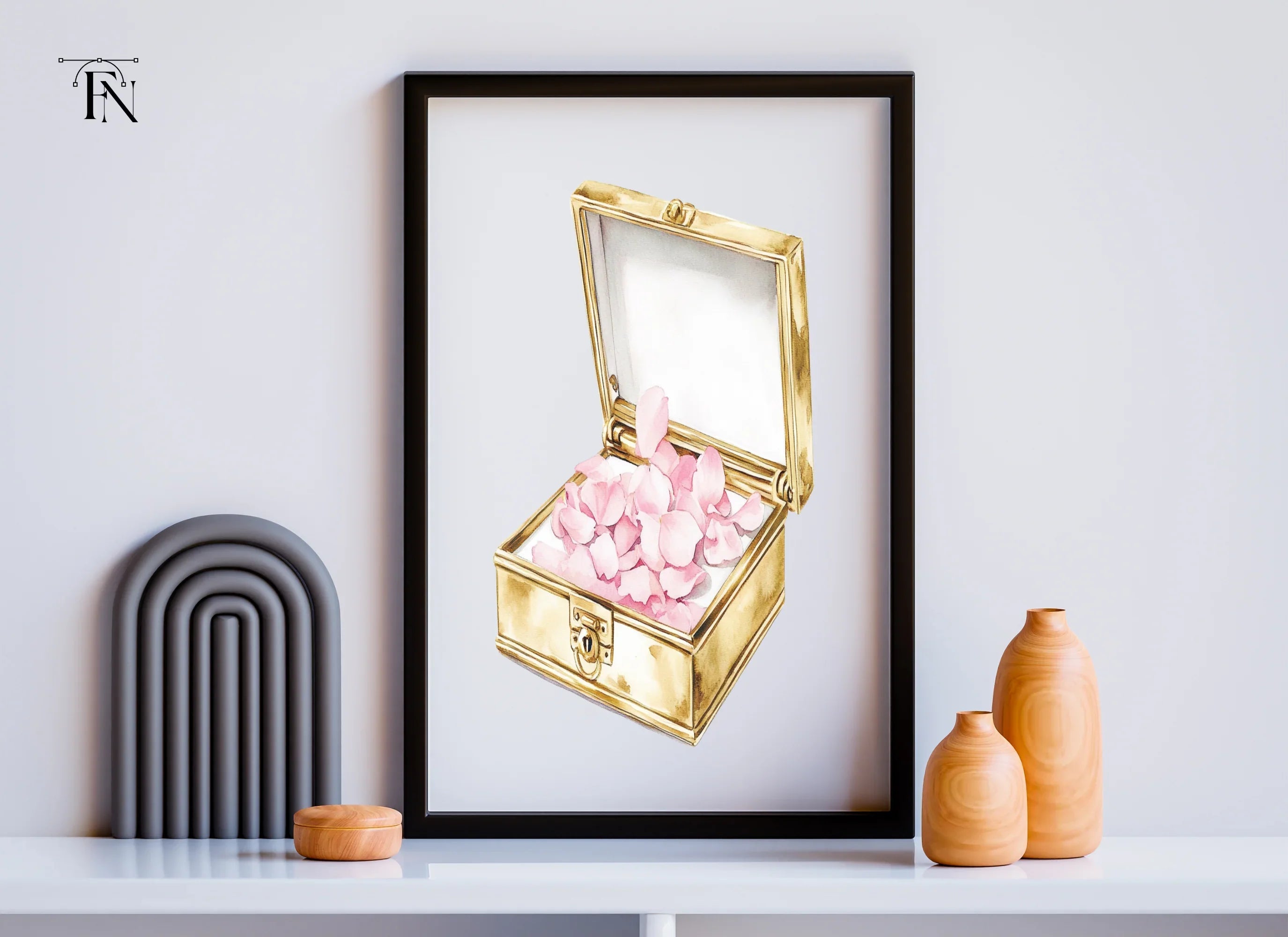 Pink Petals in Golden Box Clipart Bundle
