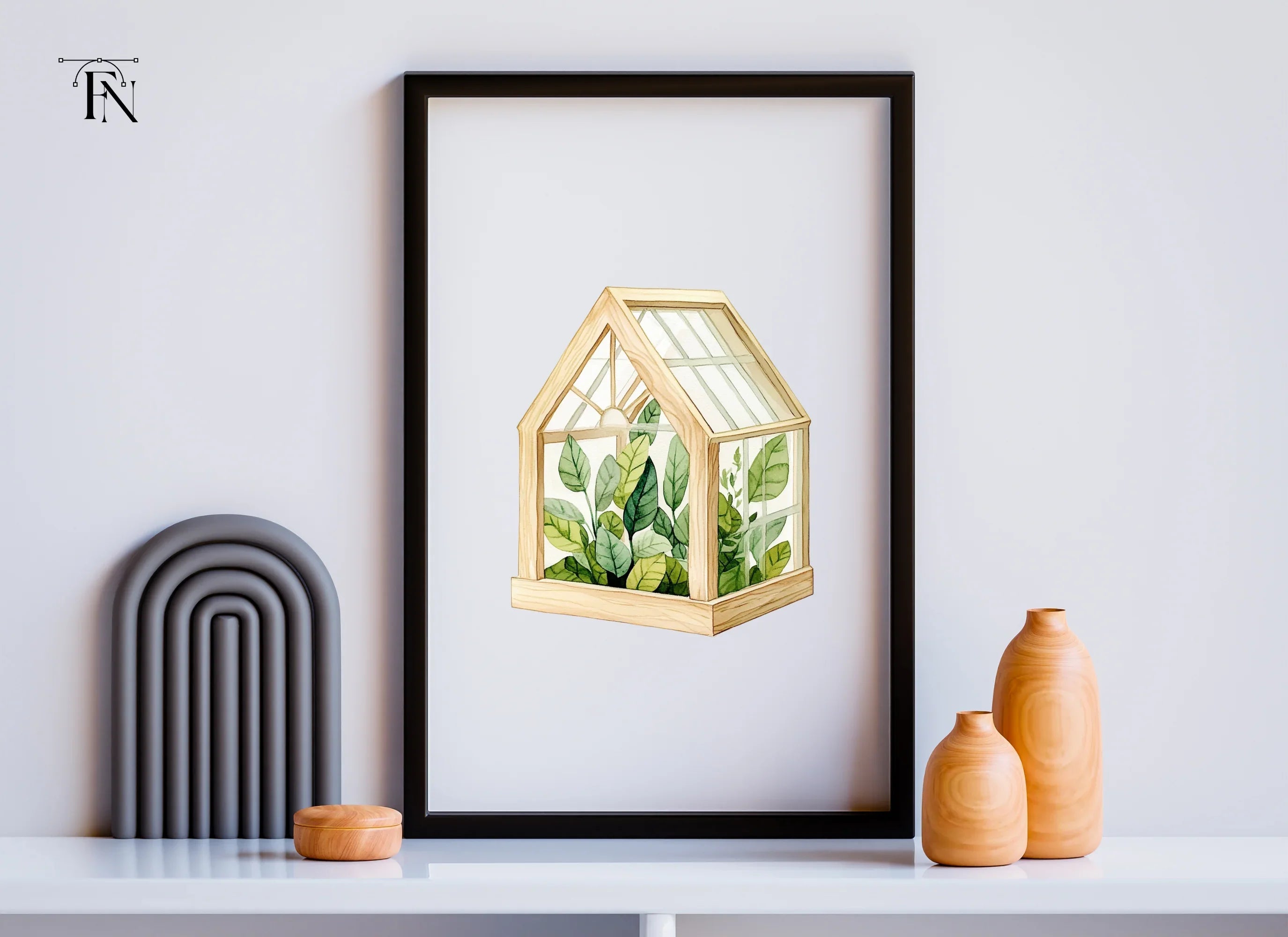 Wooden Greenhouse with Plants Clipart Bundle