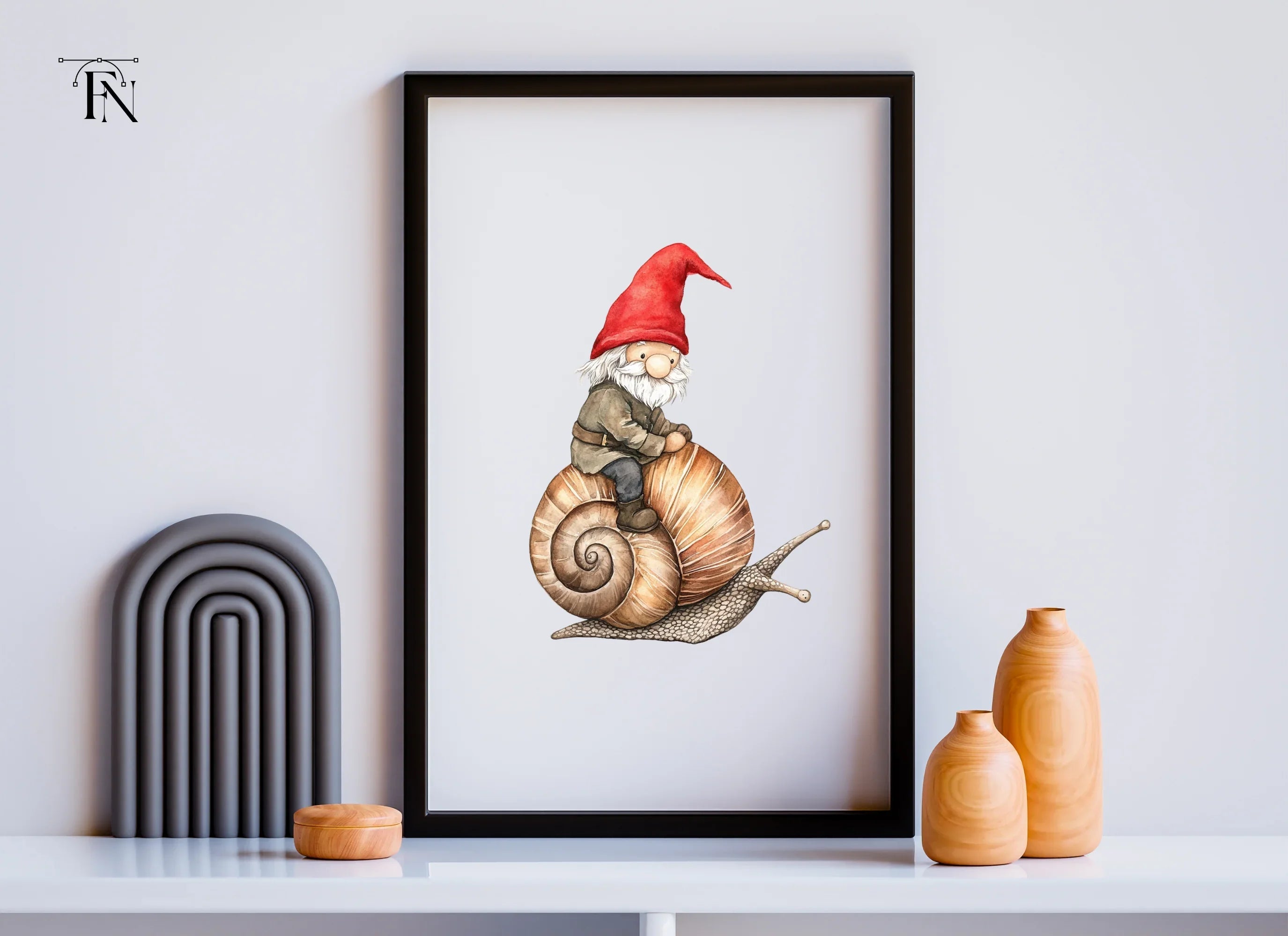 Red Hat Gnomes Riding Snails Clipart Bundle