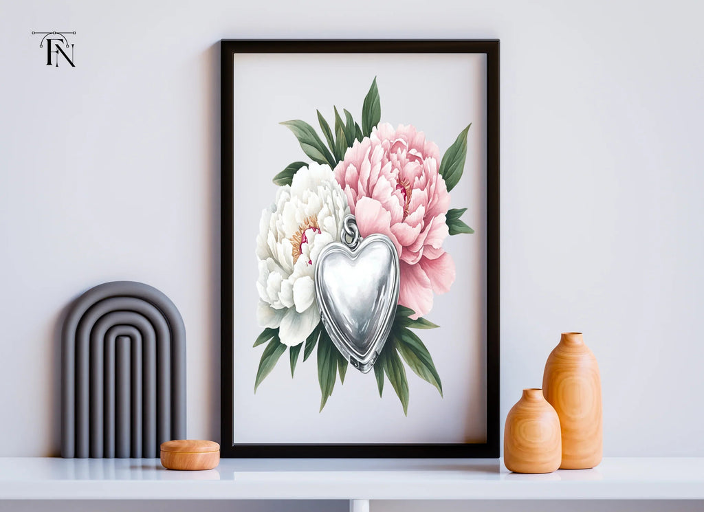 Heart Locket Peony Clipart Bundle