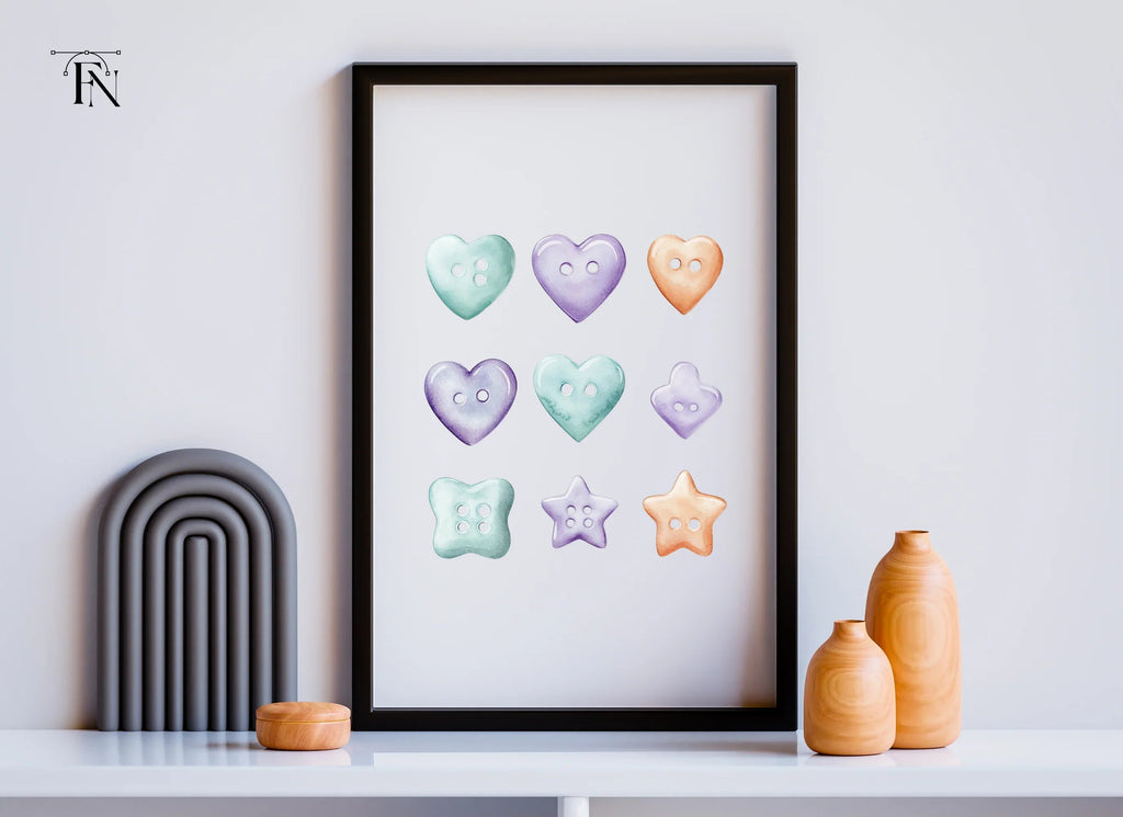 Assorted Pastel Heart and Star Buttons Clipart Bundle