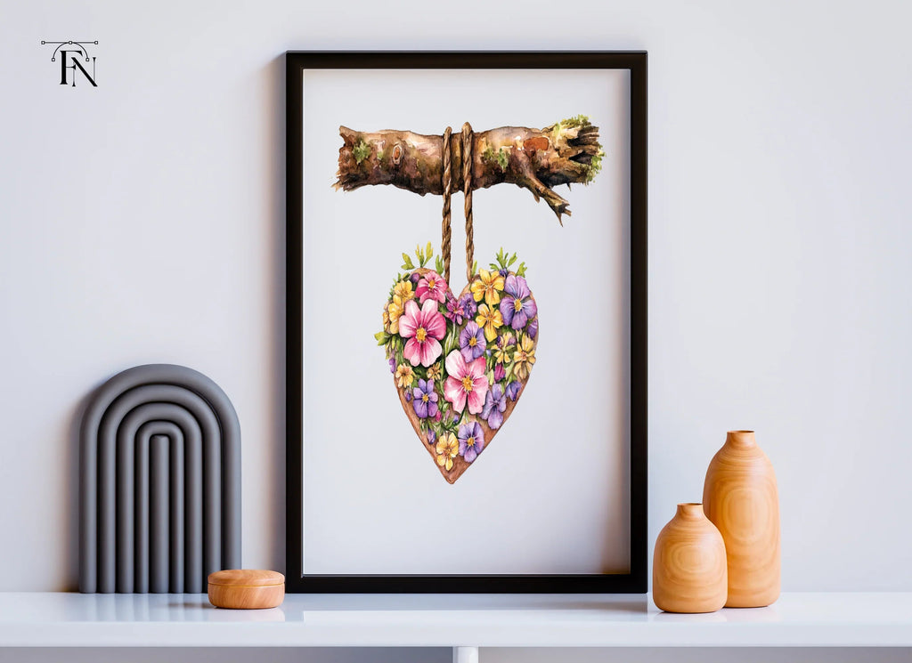 Floral Heart Hanging Sign Clipart Bundle