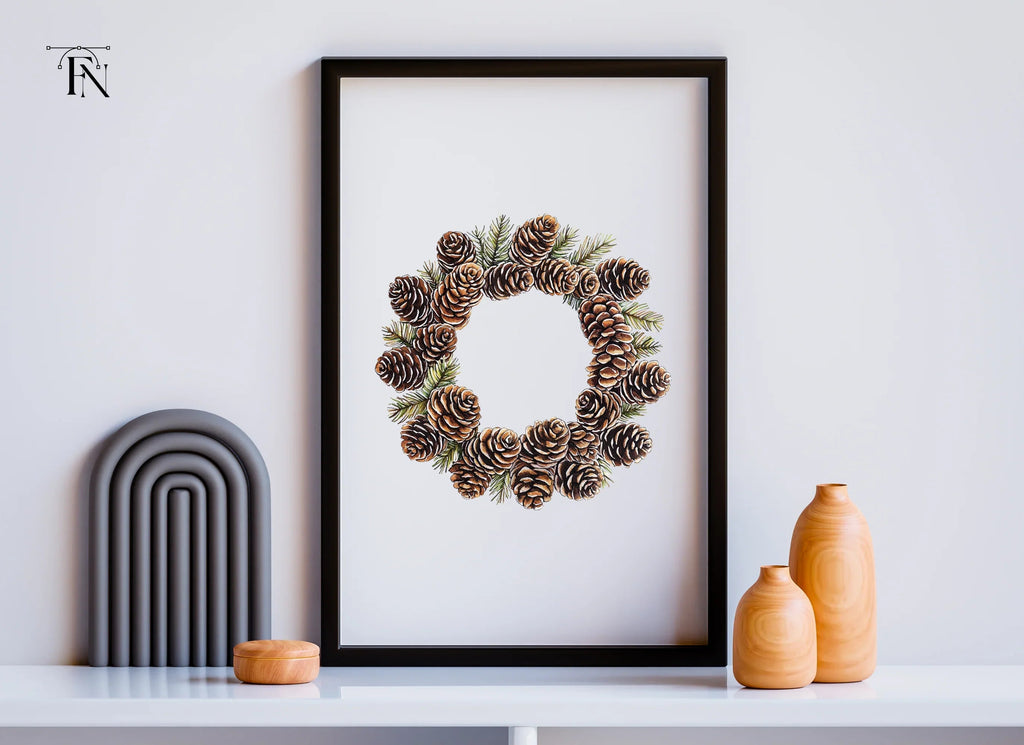Rustic Pinecone Leaf Wreath Clipart Bundle