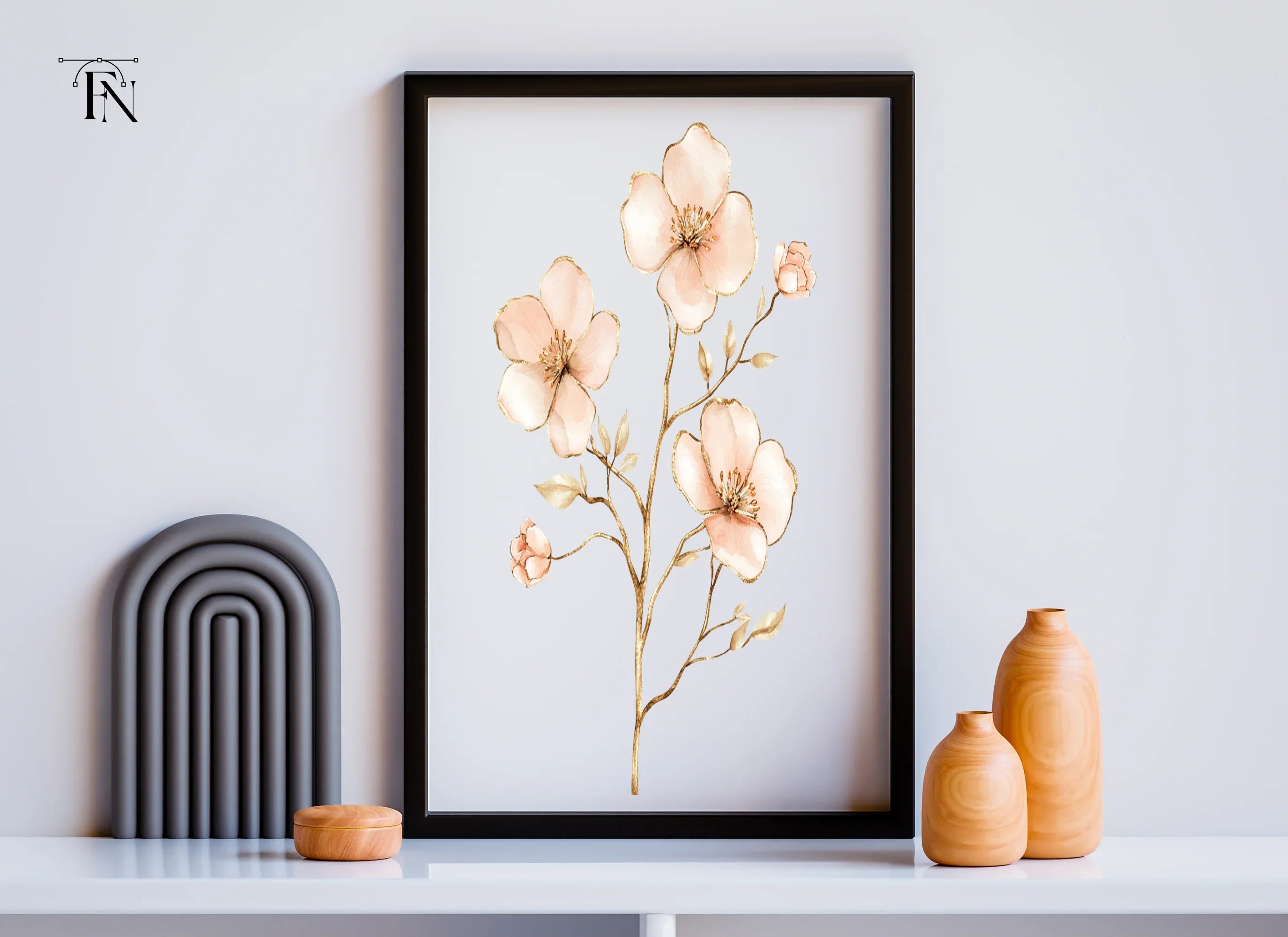 Pink Flower Branches Clipart Bundle