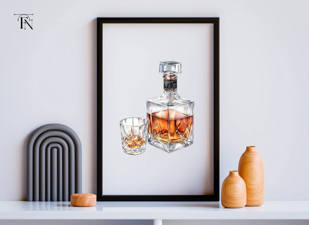 Elegant Whiskey Decanters and Glasses Clipart Bundle