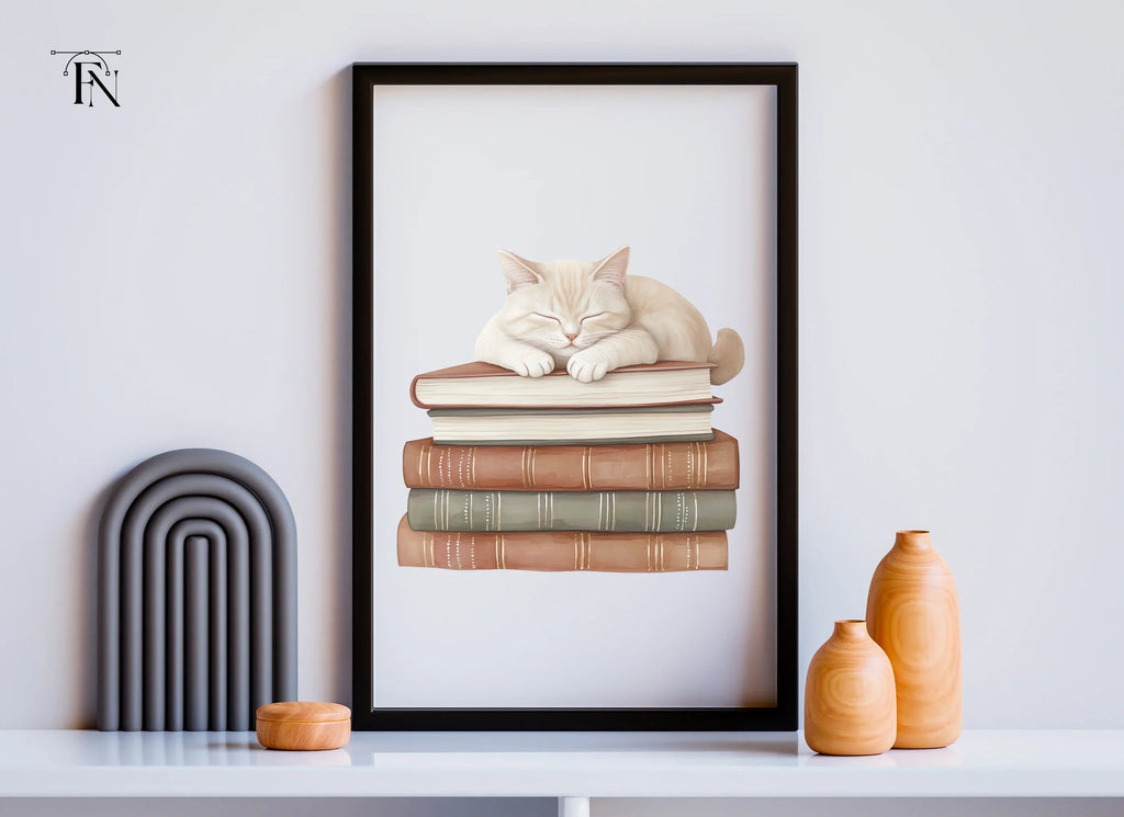 Sleeping Cats on Books Clipart Bundle