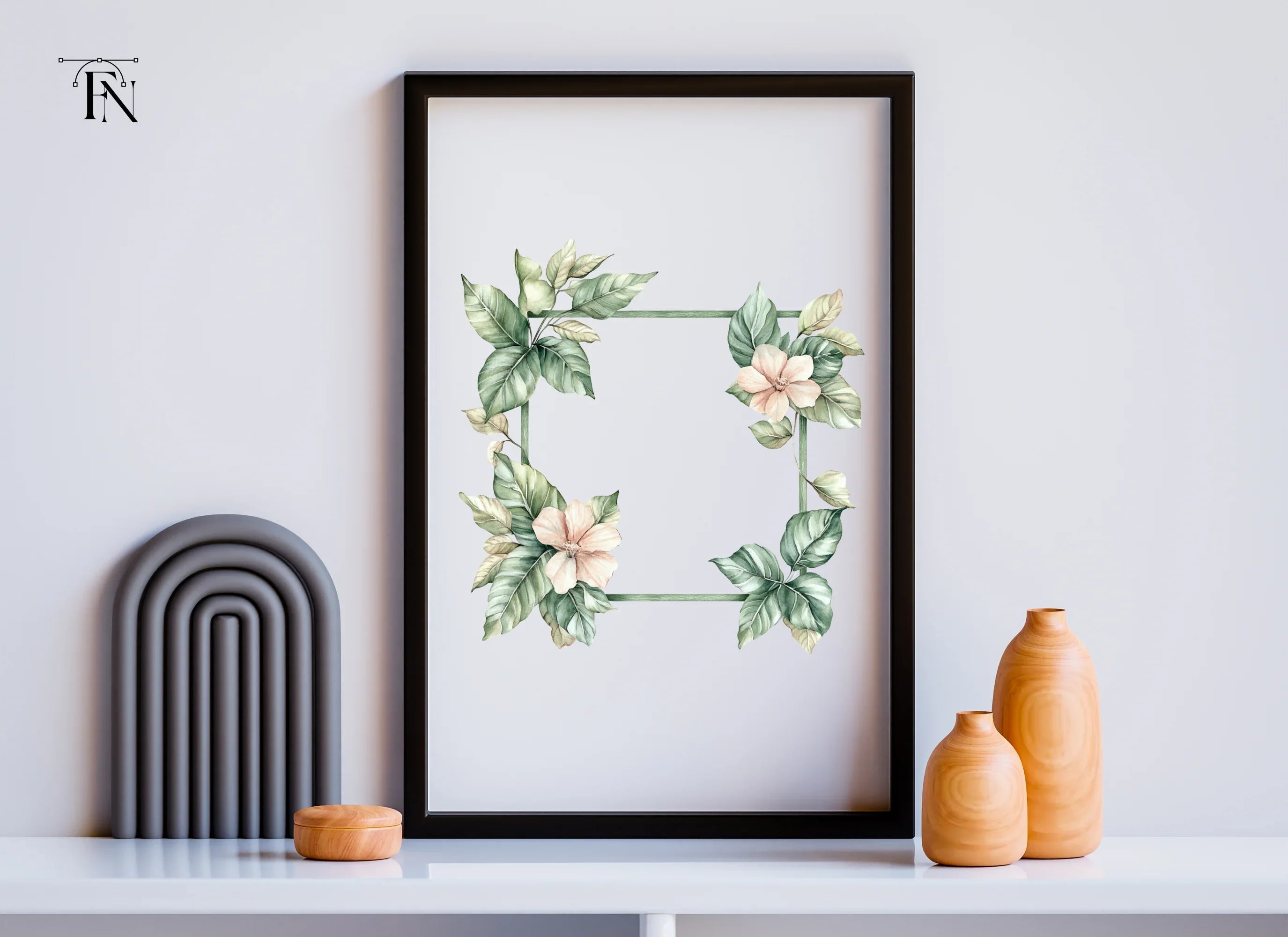 Green Leafy Floral Frames Clipart Bundle