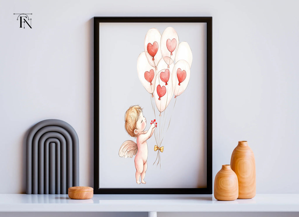 Cute Cupid with Heart Balloons Clipart Bundle