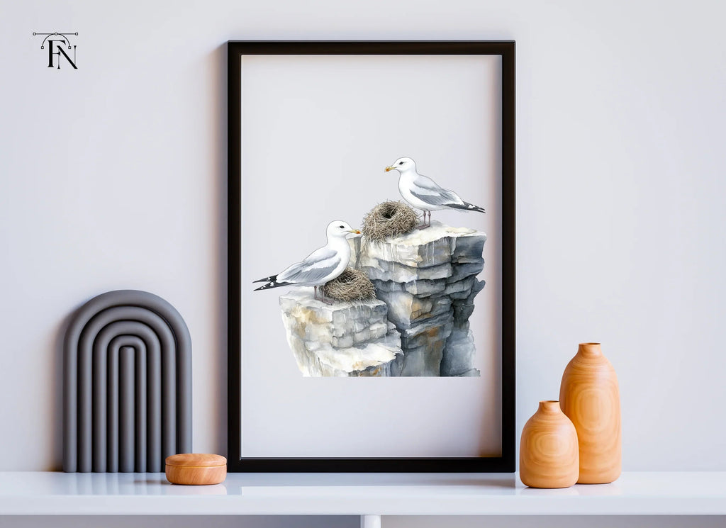 Seagulls on Rocks with Nests Clipart Bundle