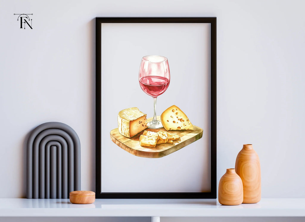 Red Wine and Cheese Board Clipart Bundle