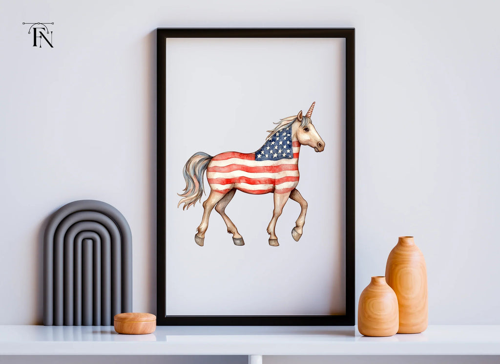 Unicorn with American Flag Clipart Bundle