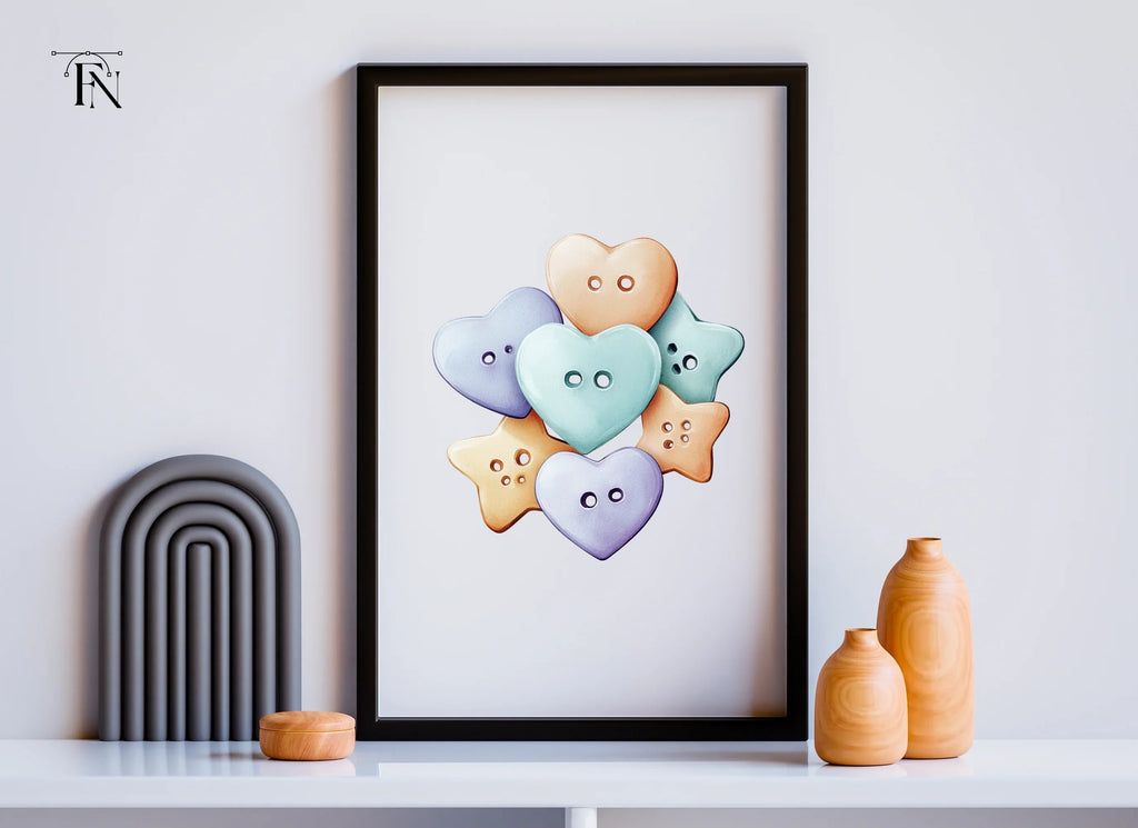 Cute Pastel Heart and Star Buttons Clipart Bundle