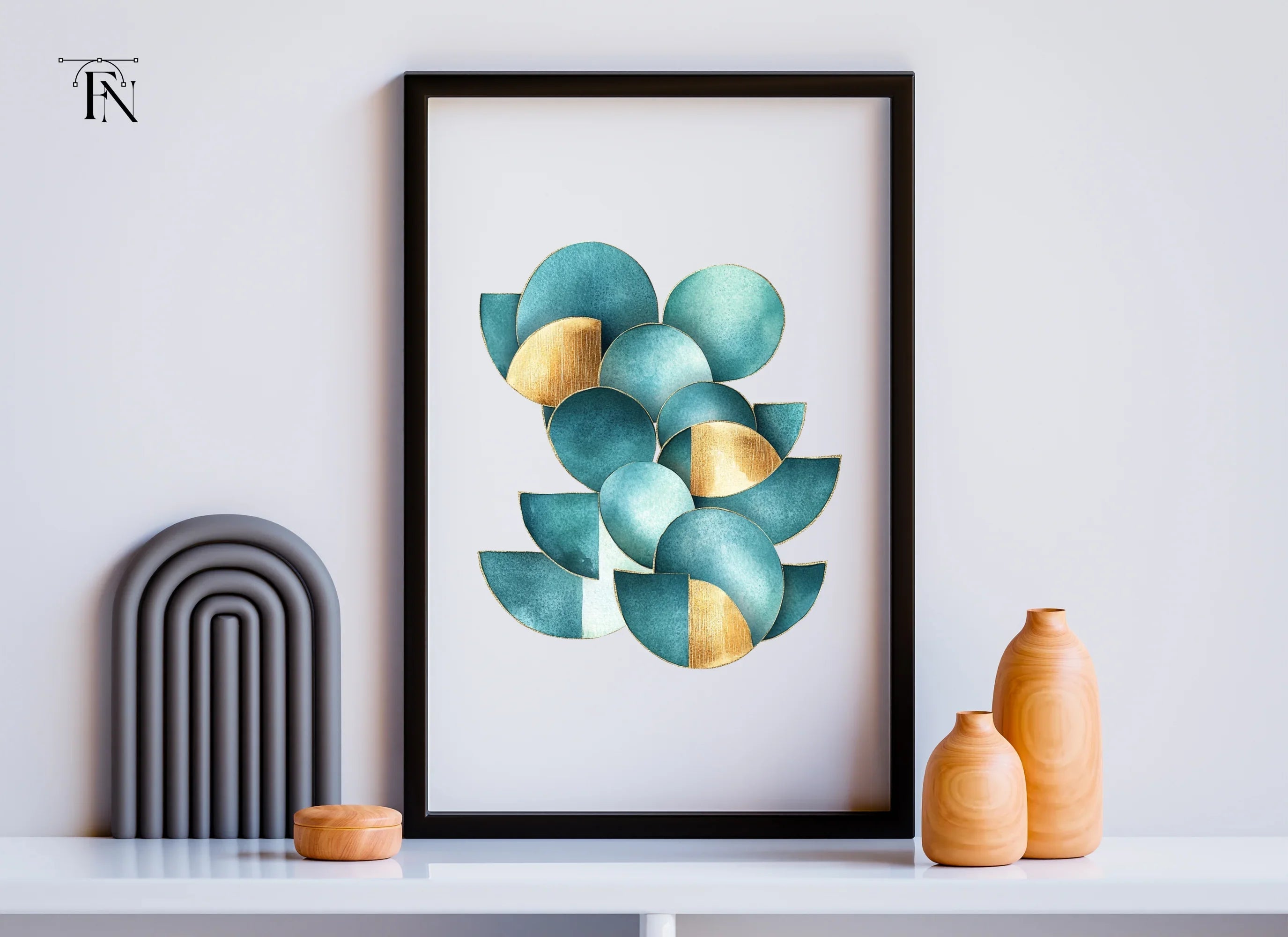 Geometric Teal Gold Abstract Clipart Bundle