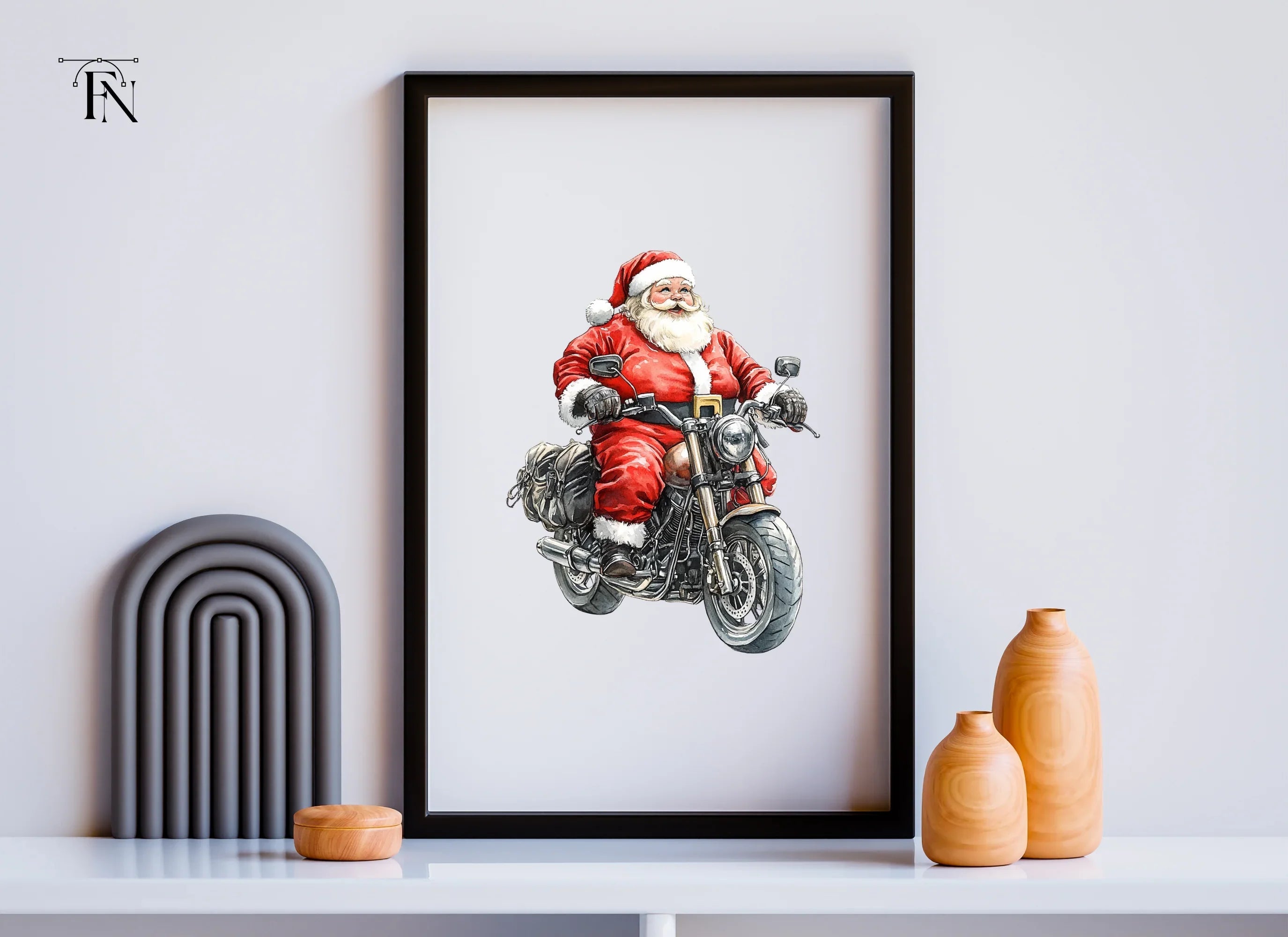 Santa Riding Motorcycle Christmas Clipart Bundle