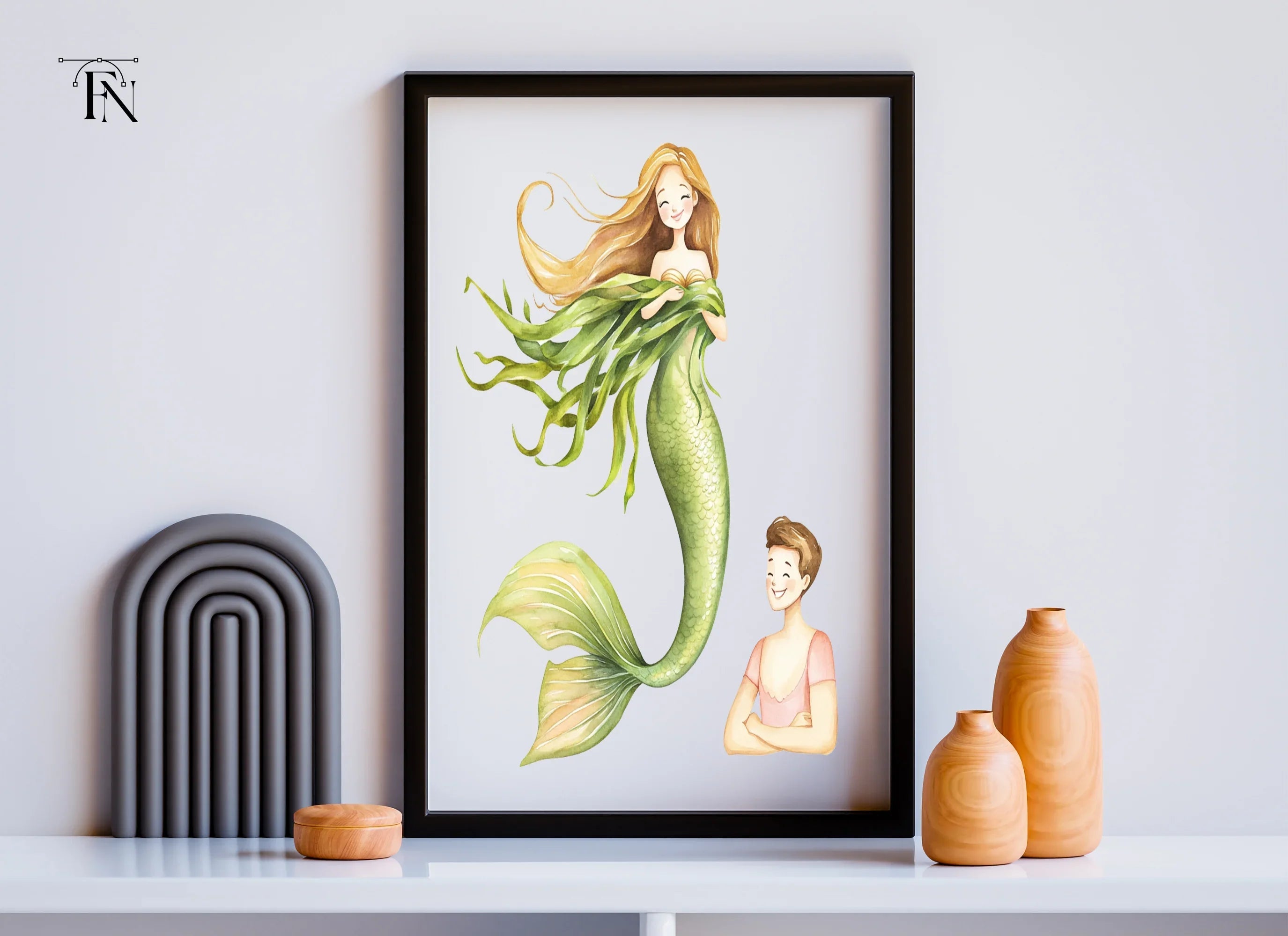 Green Mermaids and Human Kids Clipart Bundle